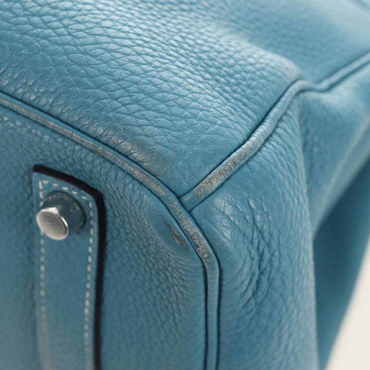 Hermes Birkin Blue Clemence With Palladium Hardware Blue Leather Handbag (Pre-Owned)