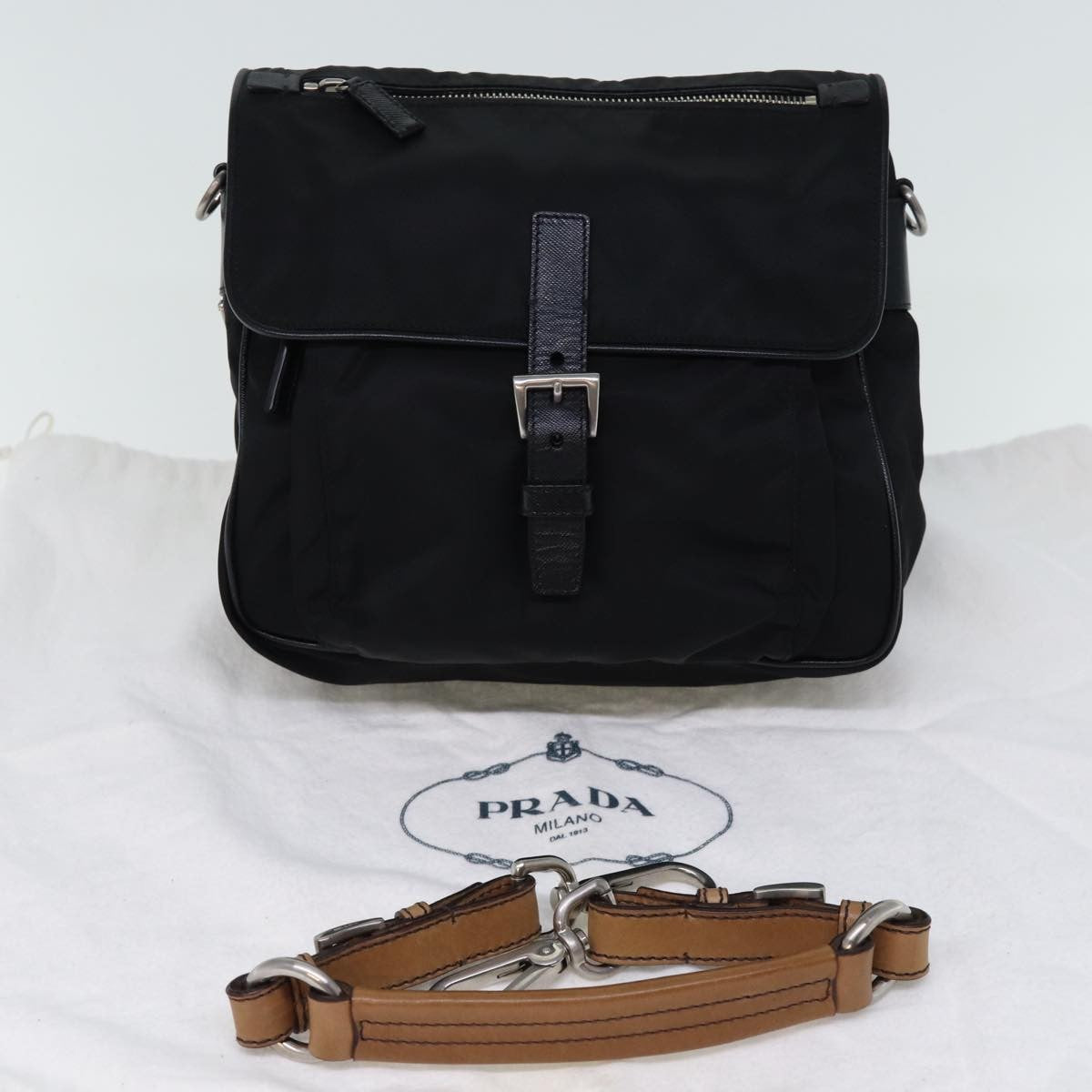Prada Buckle Messenger Tessuto Black Nylon Shoulder Bag Bag (Pre-Owned)