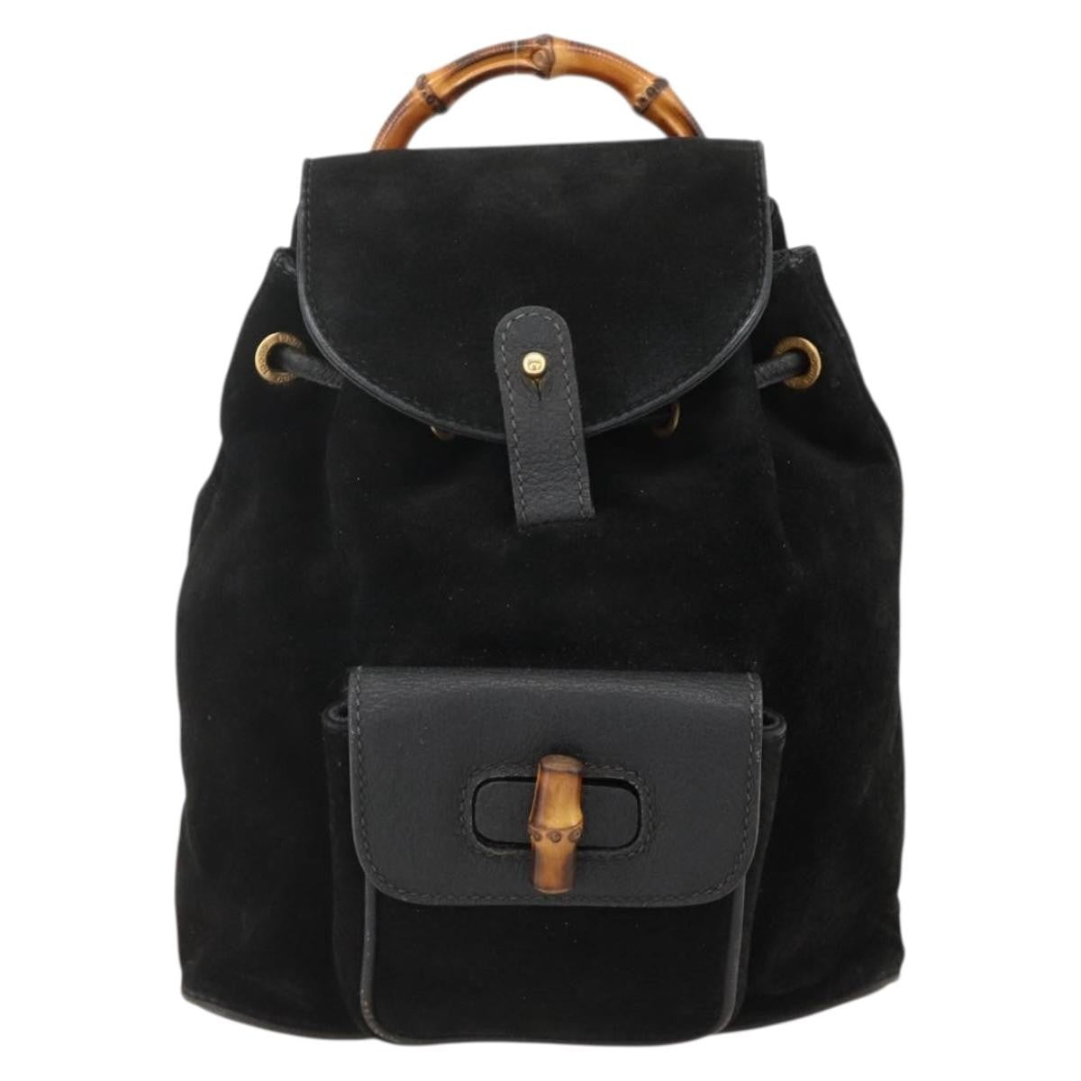 Gucci Gucci Bamboo Daim Black Denim_Jeans Backpack Bag (Pre-Owned)