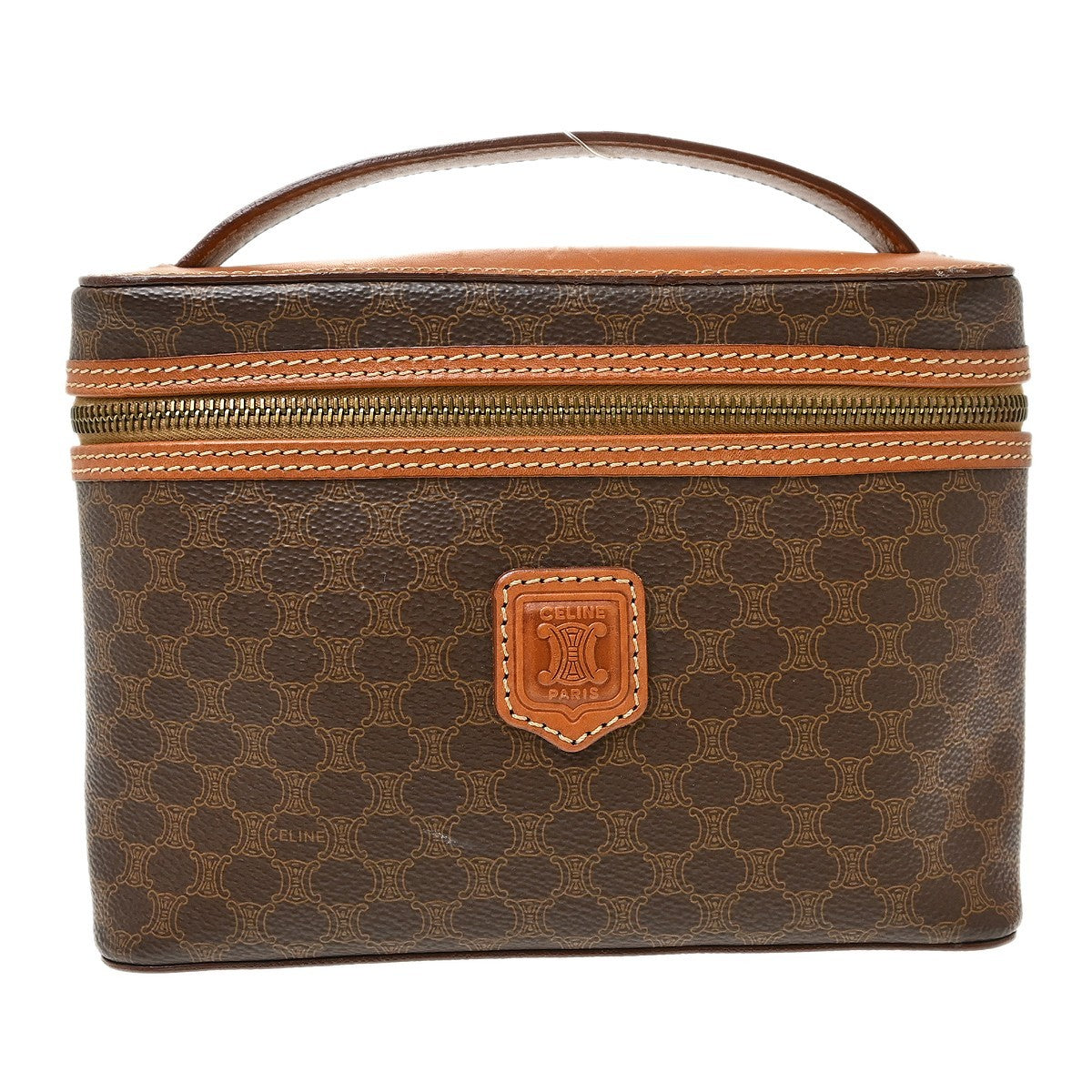 Celine Top Handle Vanity Box Triomphe Coated Canvas Brown Canvas Handbag (Pre-Owned)