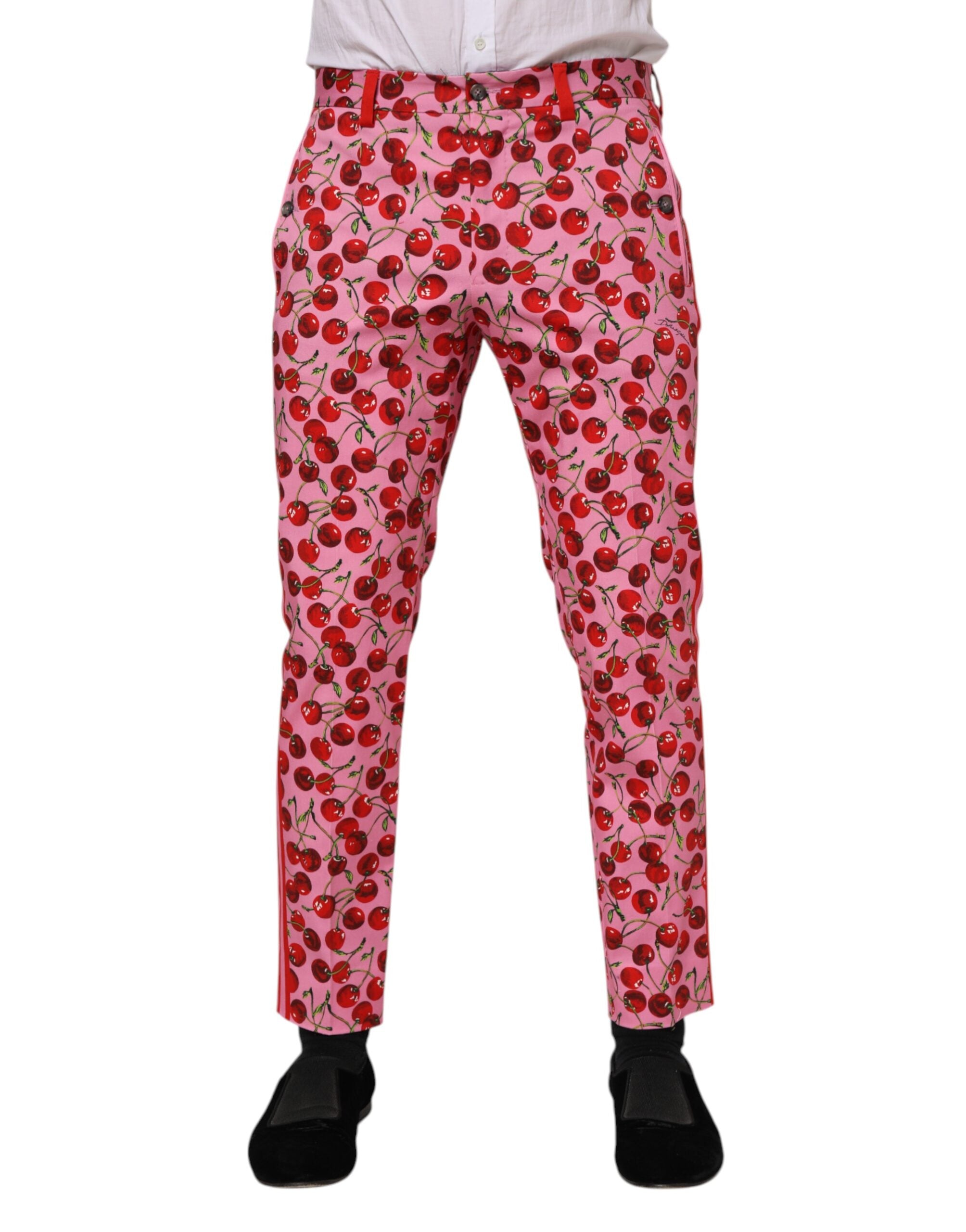 Dolce & Gabbana Pink Cherry Print Cotton Dress Men's Pants
