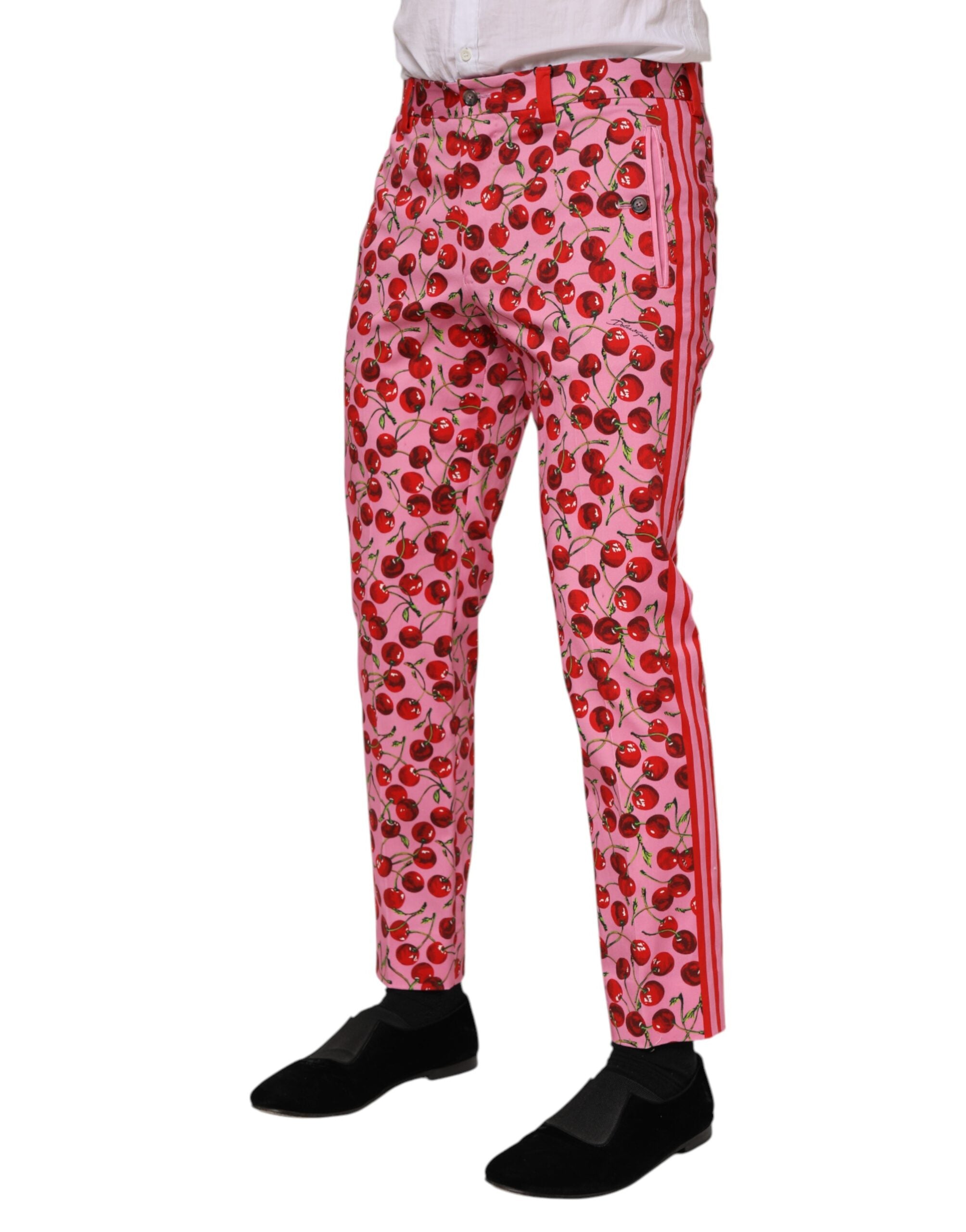 Dolce & Gabbana Pink Cherry Print Cotton Dress Men's Pants