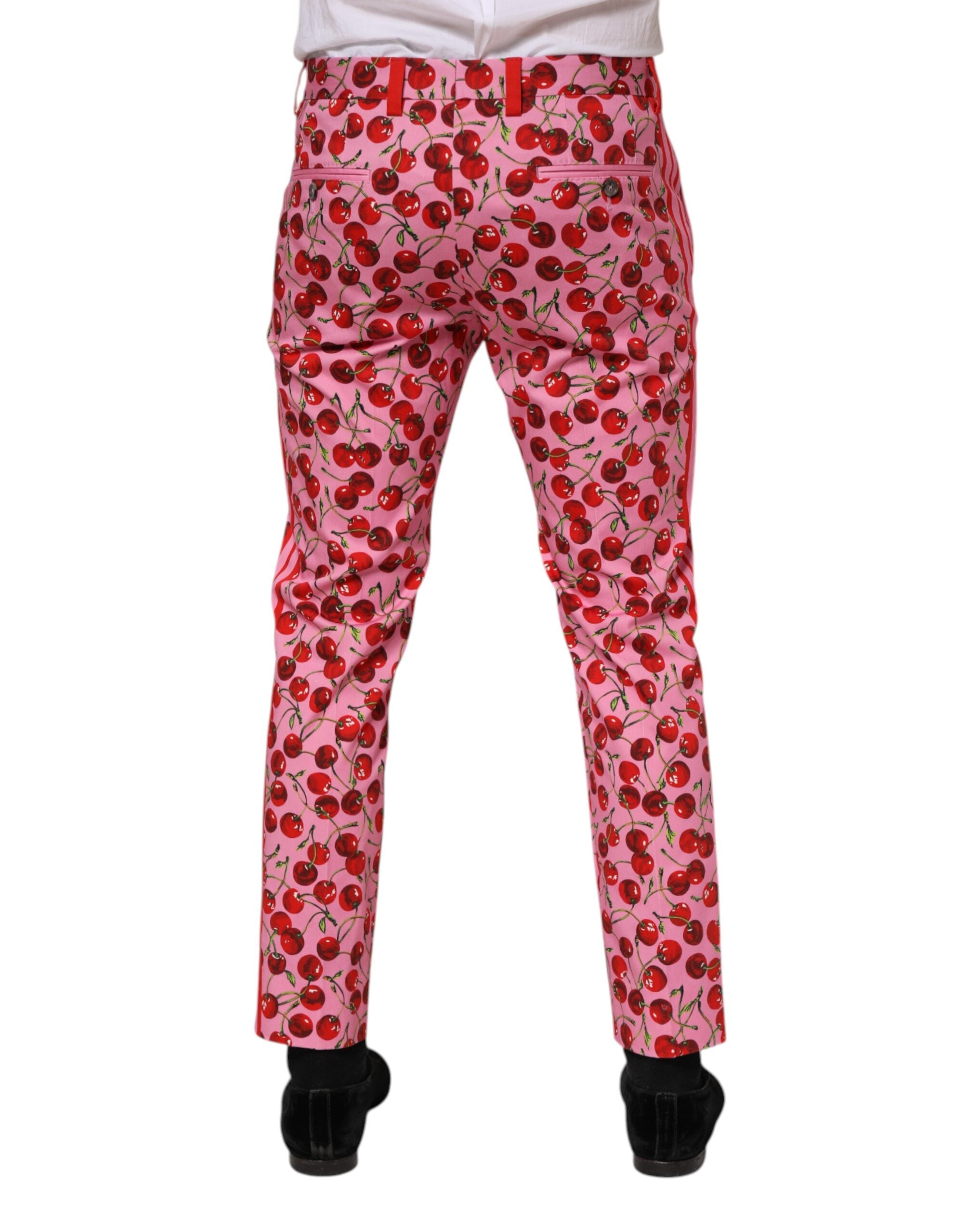 Dolce & Gabbana Pink Cherry Print Cotton Dress Men's Pants