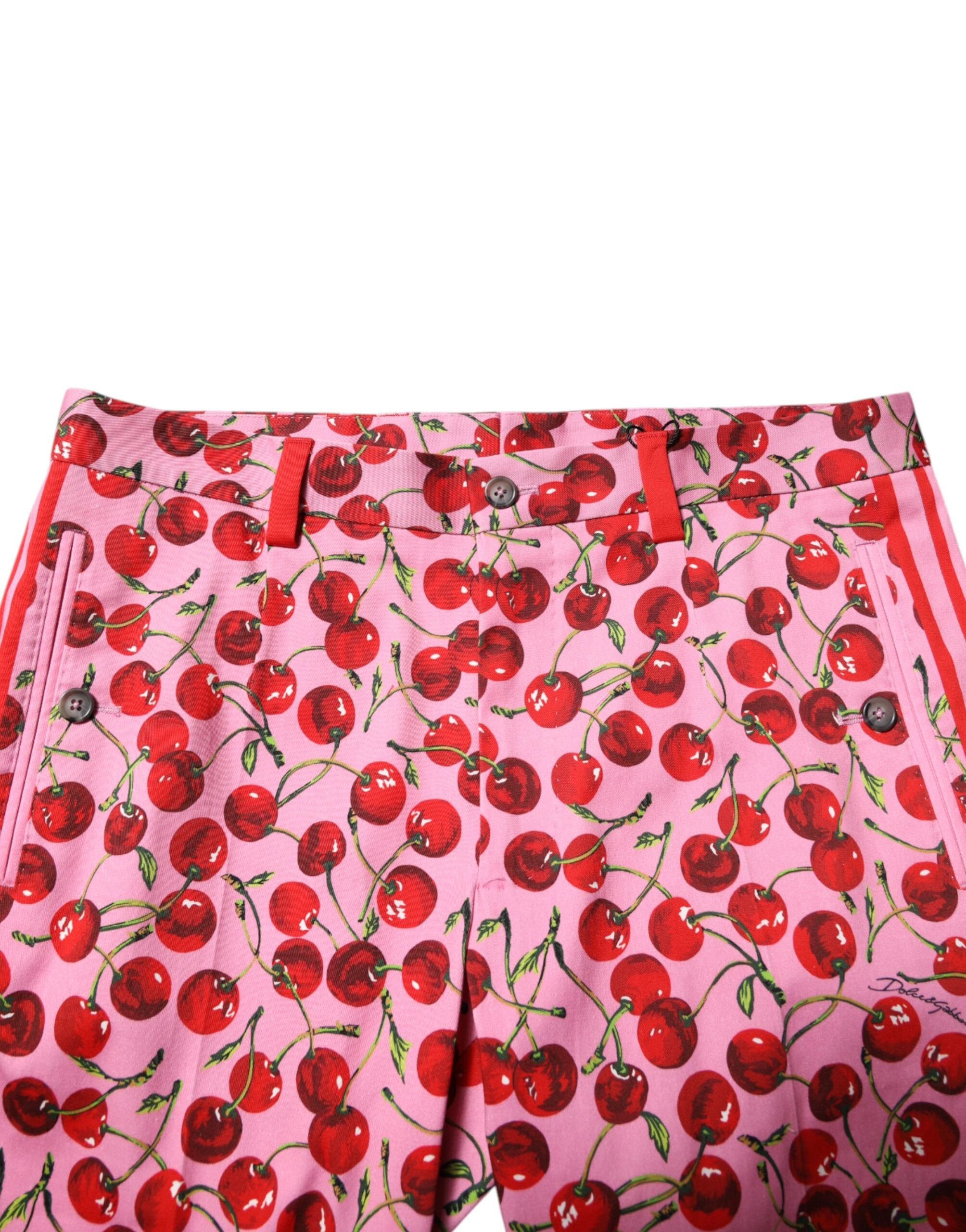 Dolce & Gabbana Pink Cherry Print Cotton Dress Men's Pants