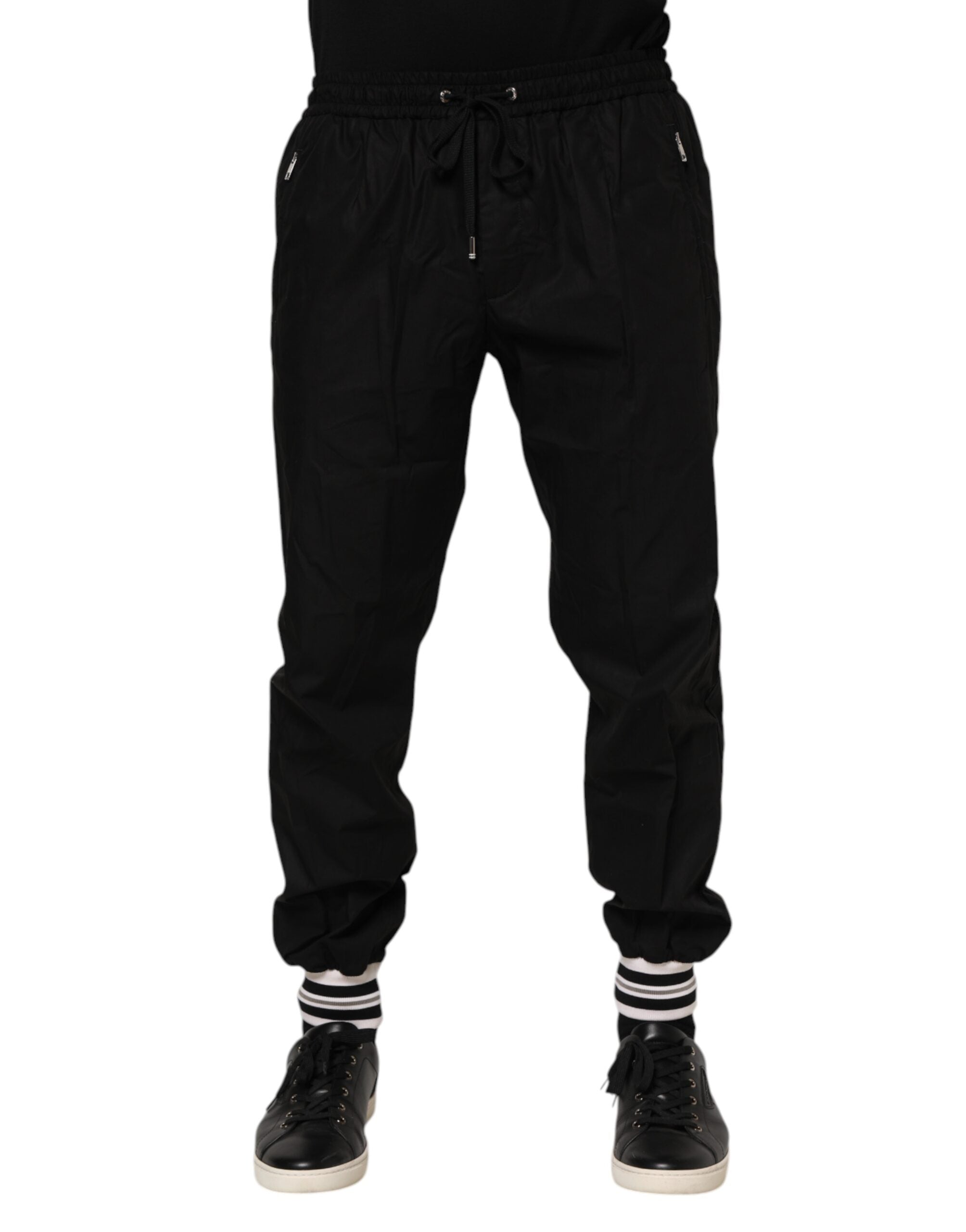 Dolce & Gabbana Black Cotton Logo Tape Men Jogger Men's Pants