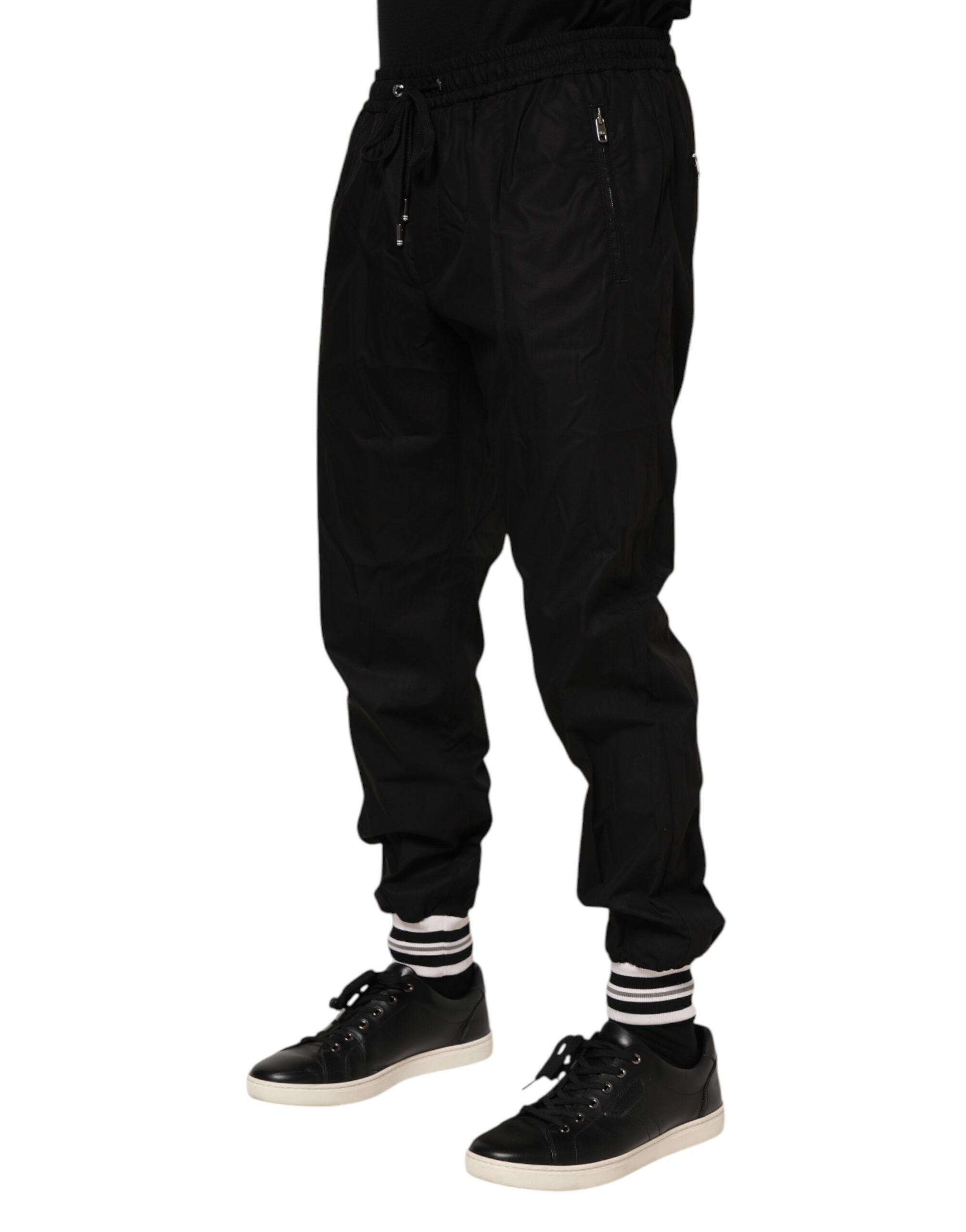 Dolce & Gabbana Black Cotton Logo Tape Men Jogger Men's Pants