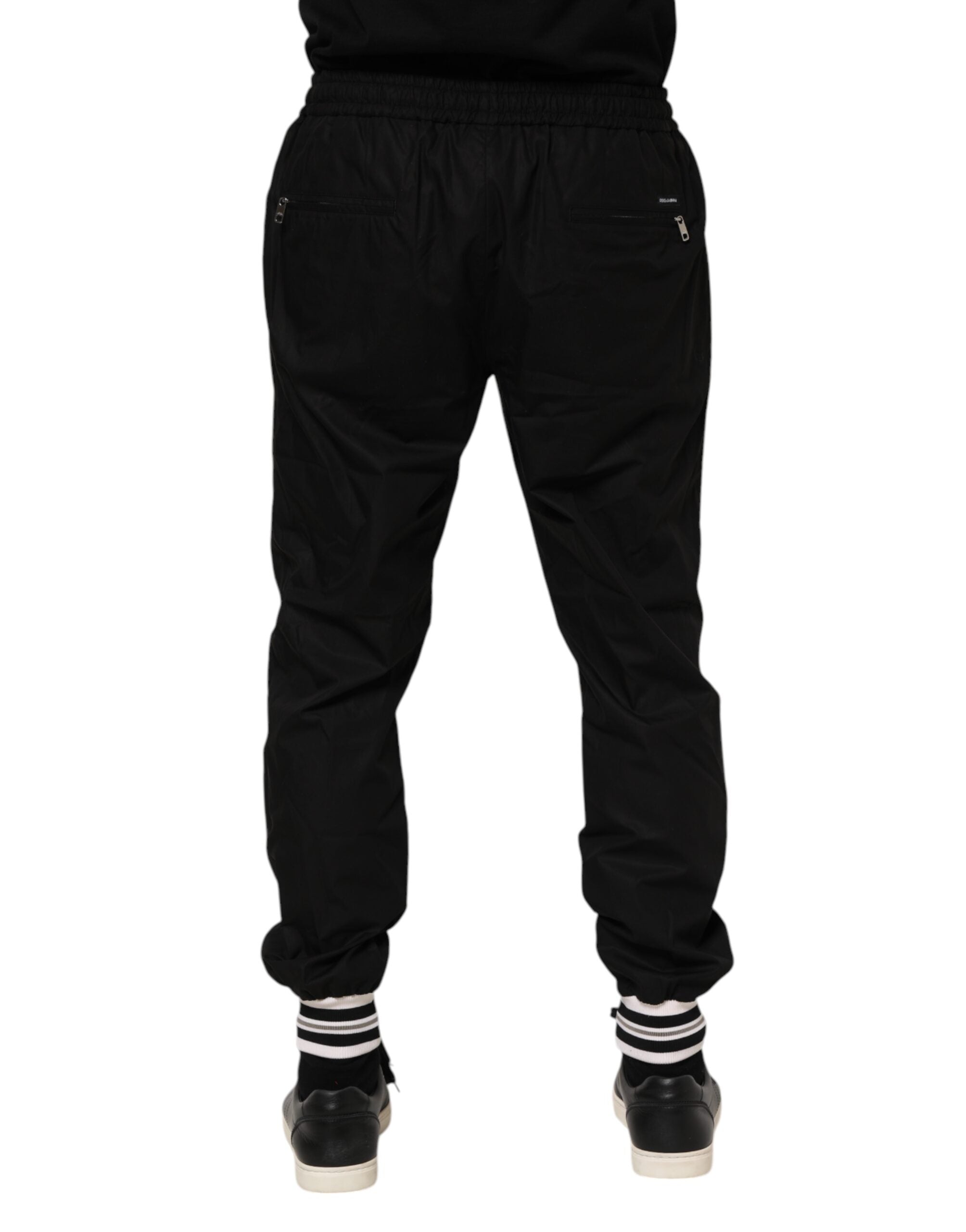 Dolce & Gabbana Black Cotton Logo Tape Men Jogger Men's Pants