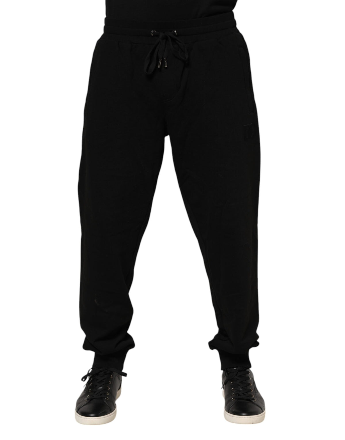Dolce & Gabbana Black Cotton Logo Tape Men Jogger Men's Pants (Pre-Owned)