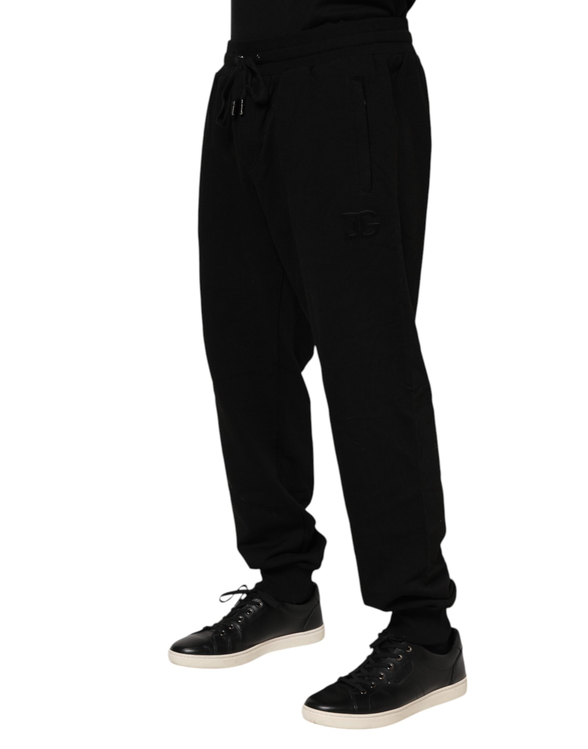 Dolce & Gabbana Black Cotton Logo Tape Men Jogger Men's Pants (Pre-Owned)