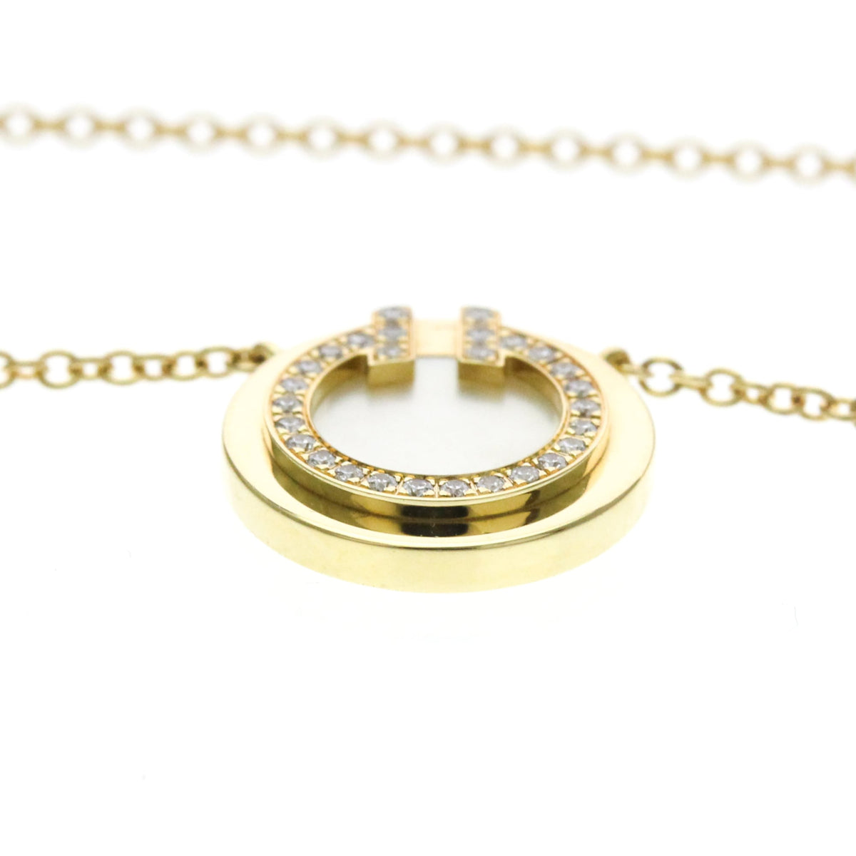 Tiffany & Co. T Circle Pendant 18K Yellow Gold With Diamonds And Mother Of Pearl Gold Yellow_Gold Necklace Jewelry (Pre-Owned)