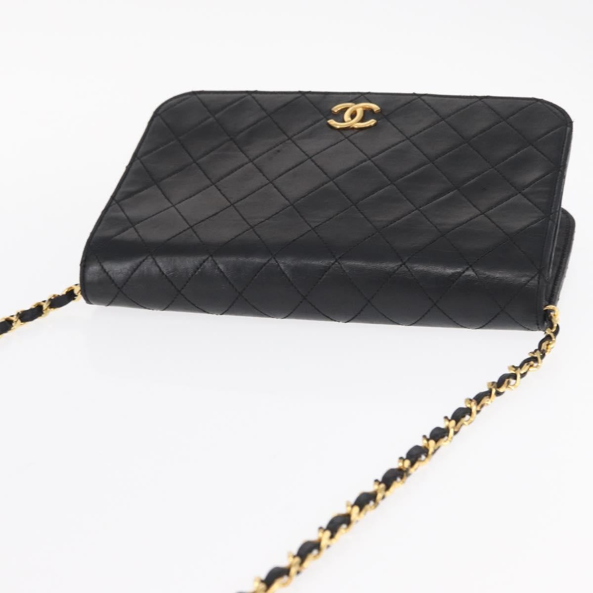 Chanel Vintage Full Flap Quilted Lambskin Black Leather Shoulder Bag Bag (Pre-Owned)