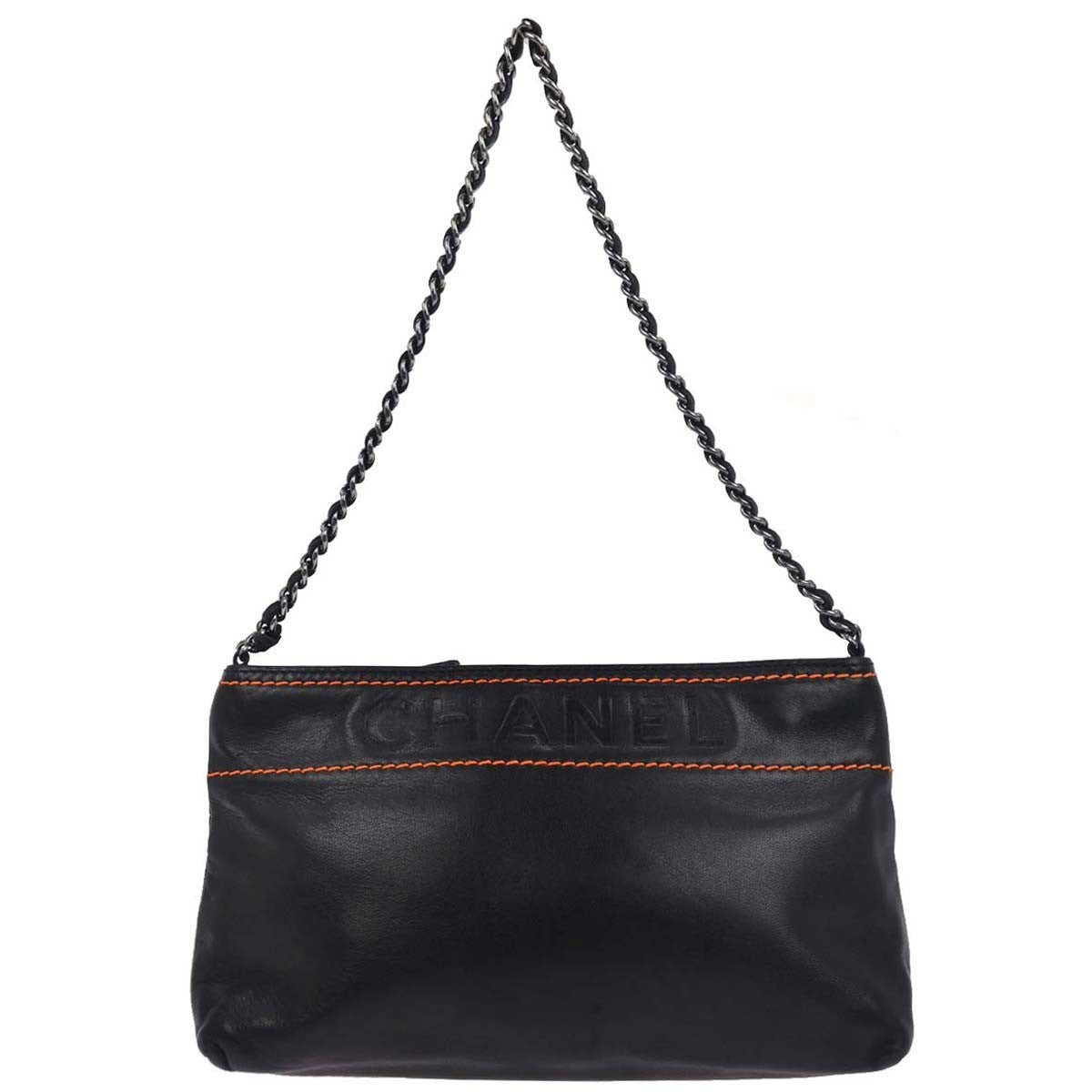 Chanel Lax Pochette Leather Black Leather Clutche & Pouche Bag (Pre-Owned)