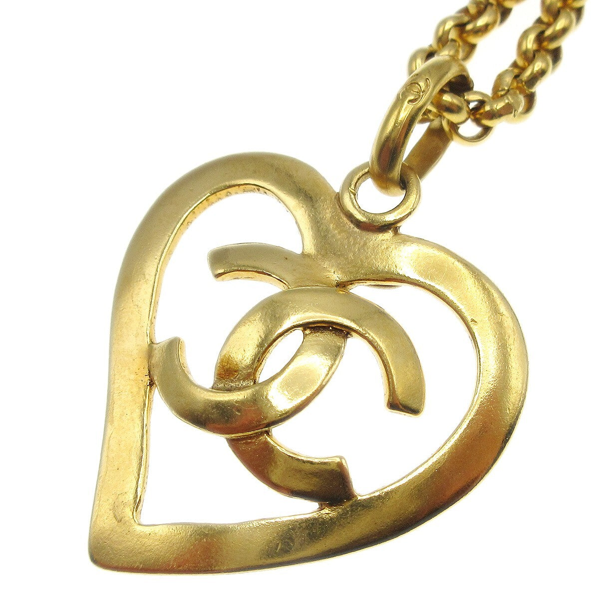 Chanel Cc Heart Pendant Metal Gold Gold_Plated Necklace Jewelry (Pre-Owned)