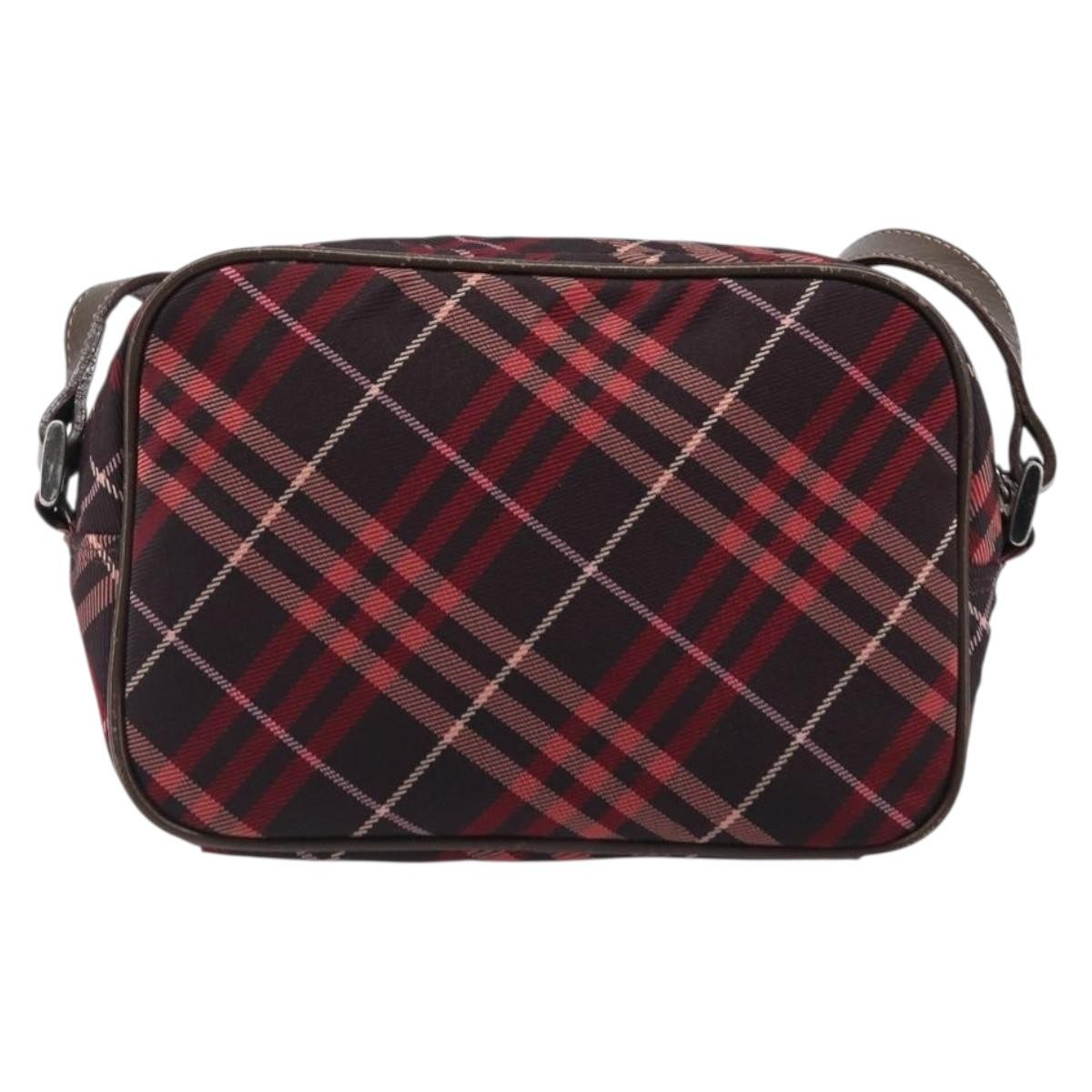 Burberry Nova Check Blue Label Nylon Burgundy Nylon Shoulder Bag Bag (Pre-Owned)