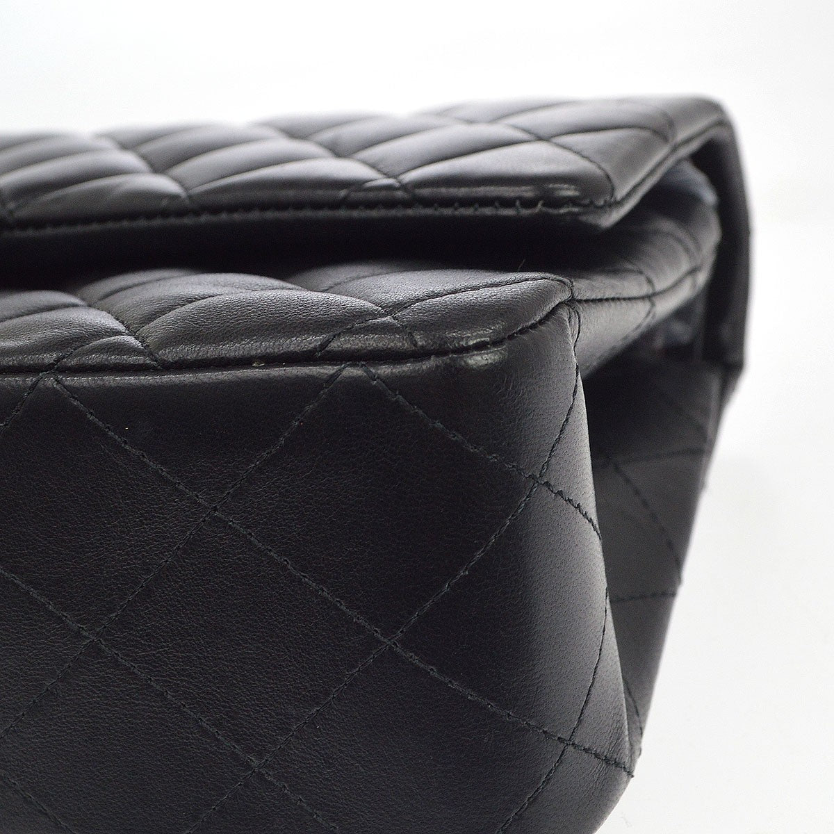 Chanel Classic Timeless Double Flap Quilted Lambskin Black Leather Handbag (Pre-Owned)
