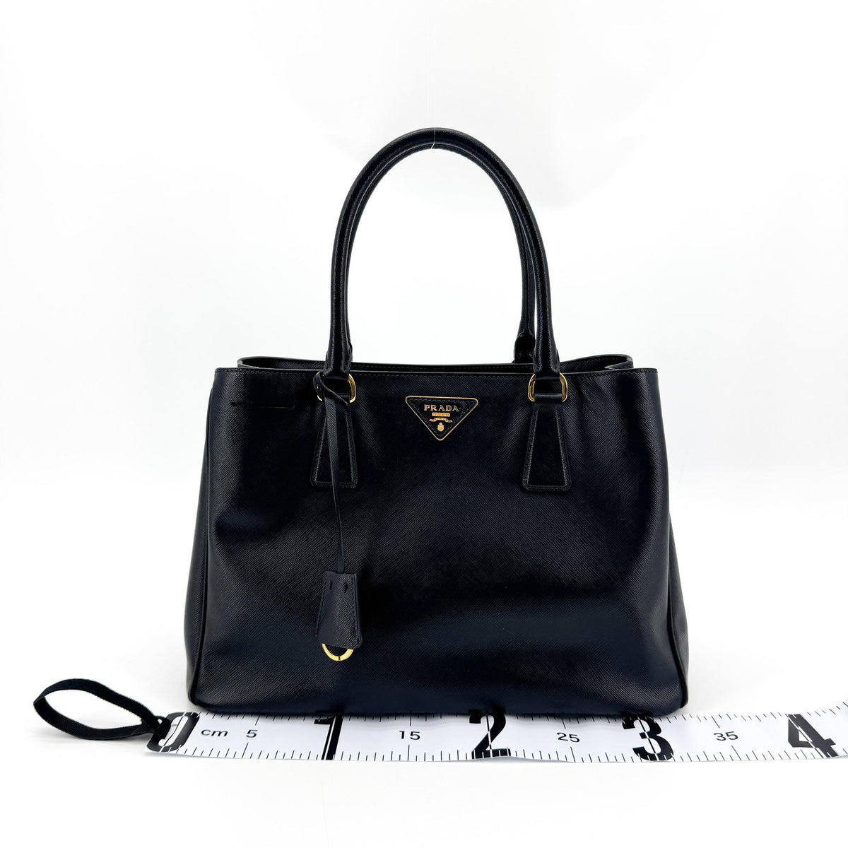 Prada Galleria Double Zip Spazzolato Leather Black Leather Tote Bag Bag (Pre-Owned)