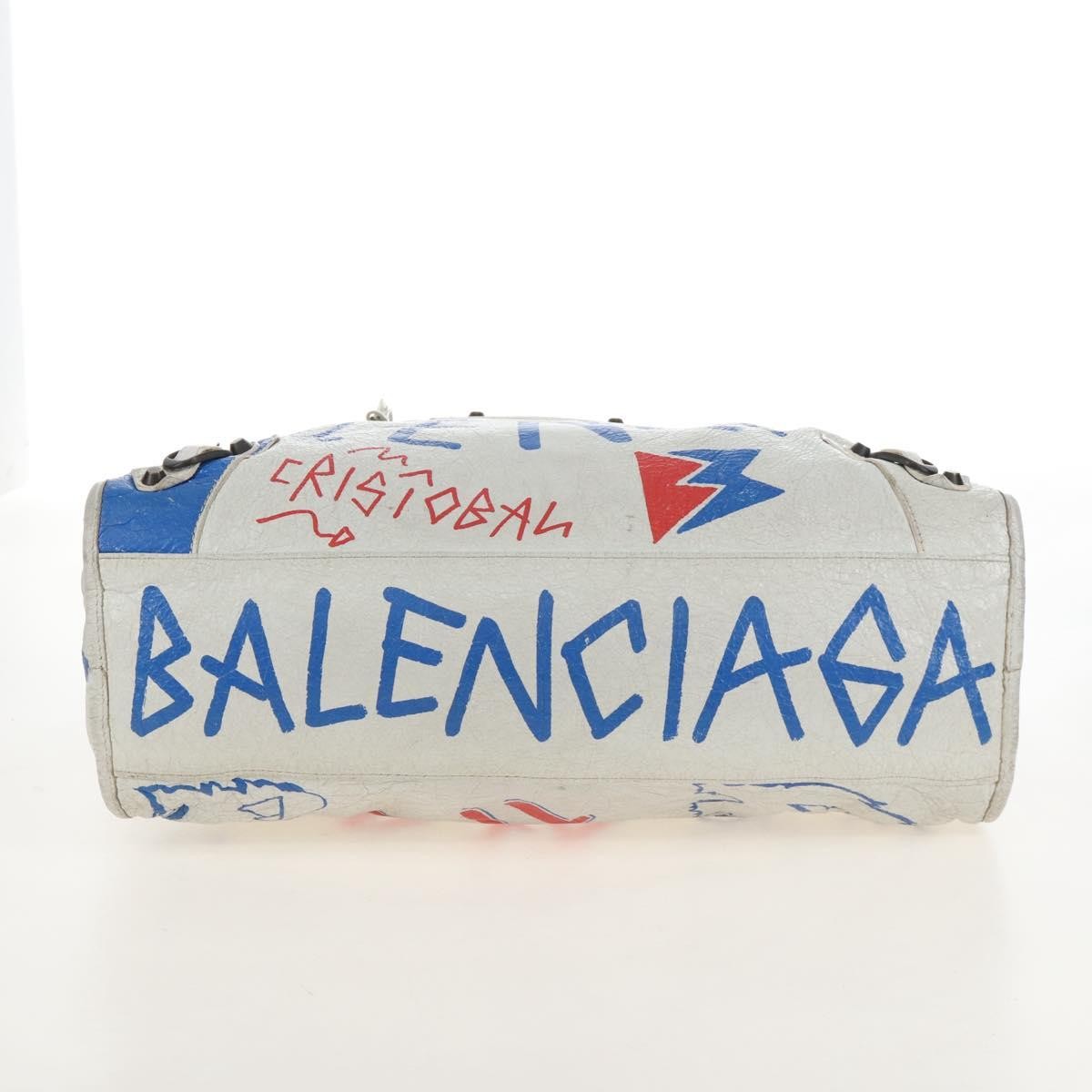 Balenciaga City Graffiti Classic Studs Leather White Leather Handbag (Pre-Owned)