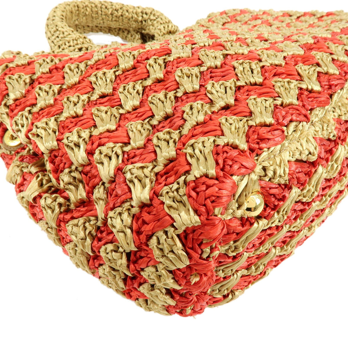 Prada Canapa Raffia Crochet Red Wicker Tote Bag Bag (Pre-Owned)