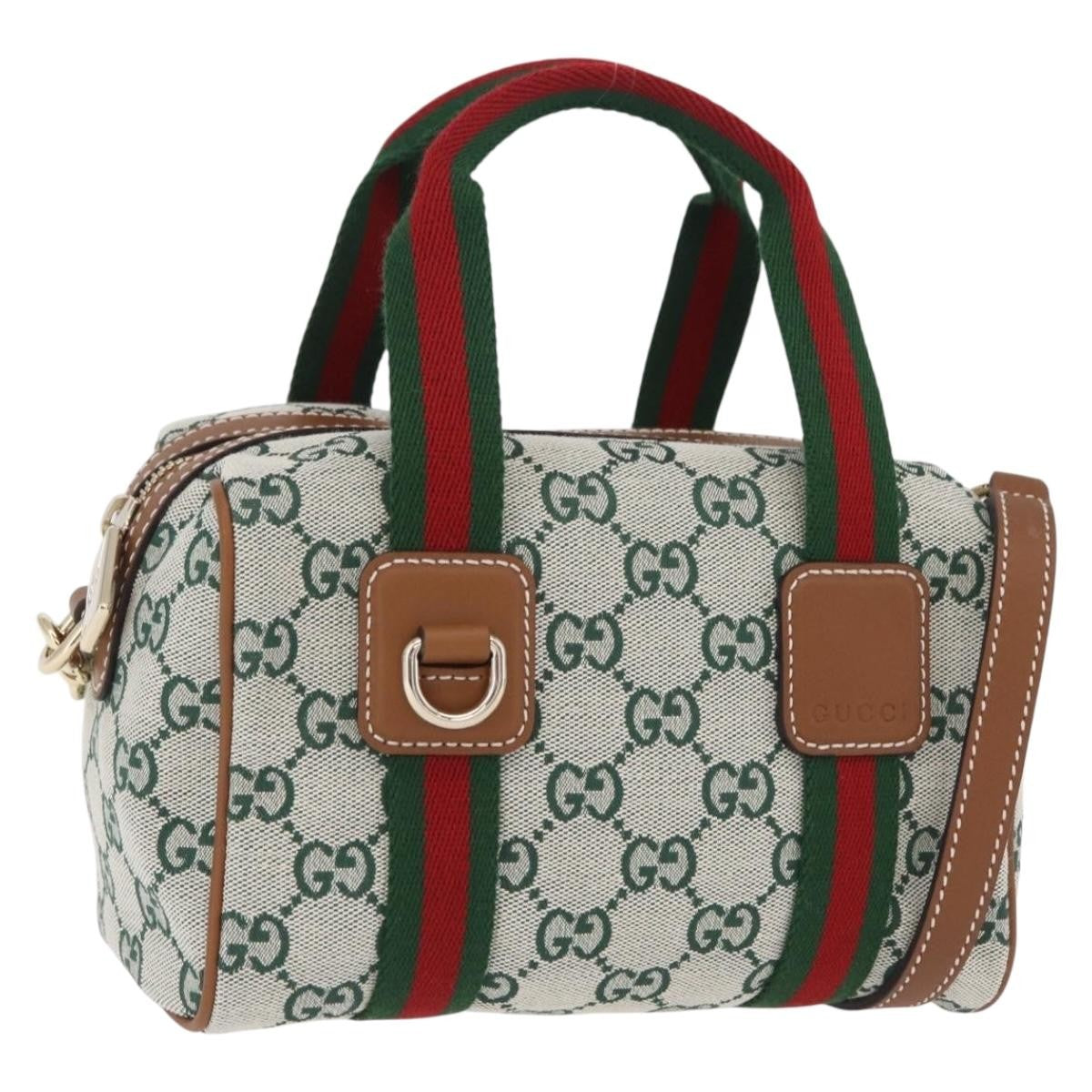 Gucci Web Boston Gg Canvas Green Canvas Handbag (Pre-Owned)
