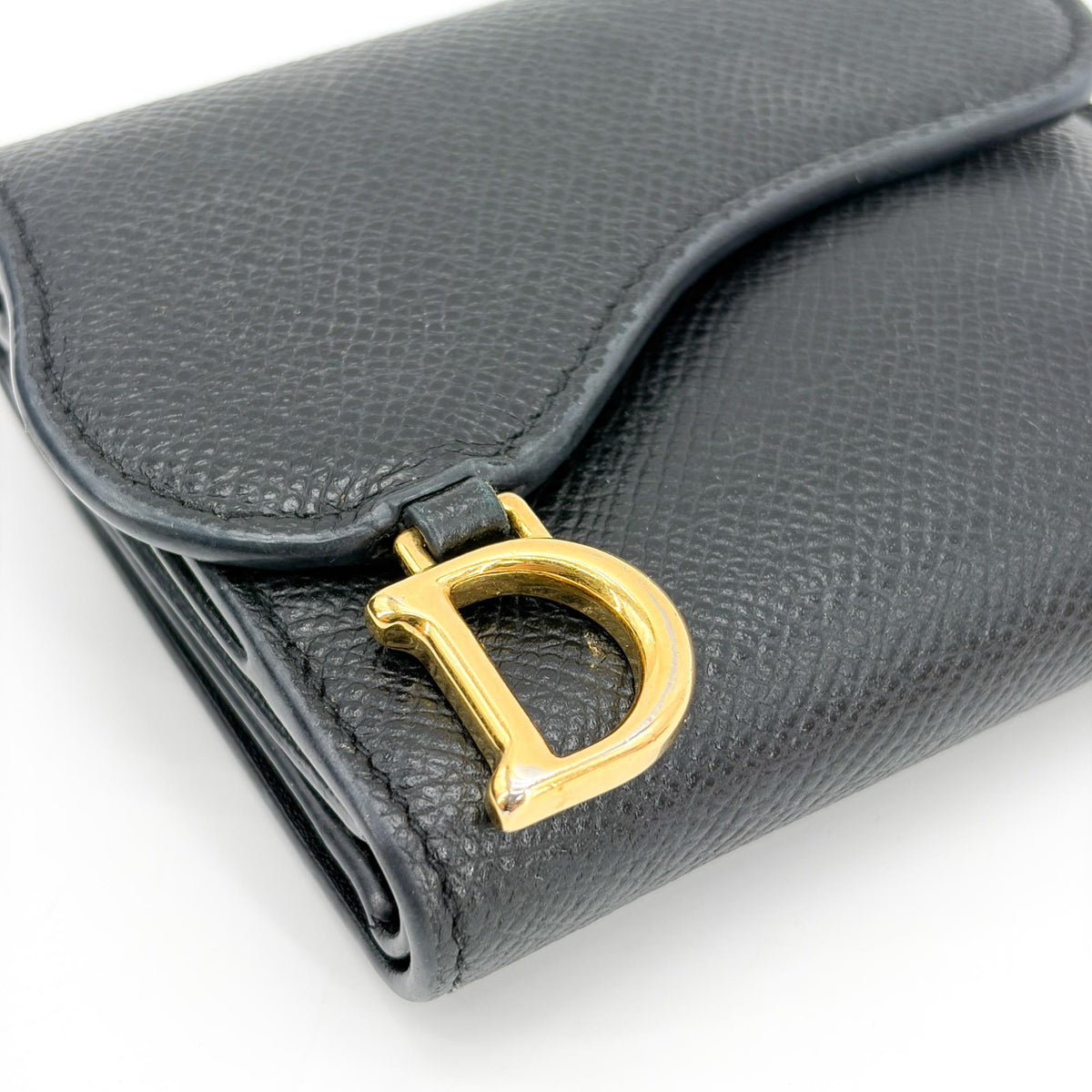 Christian Dior Saddle Lotus Leather Black Leather Wallets Accessory (Pre-Owned)