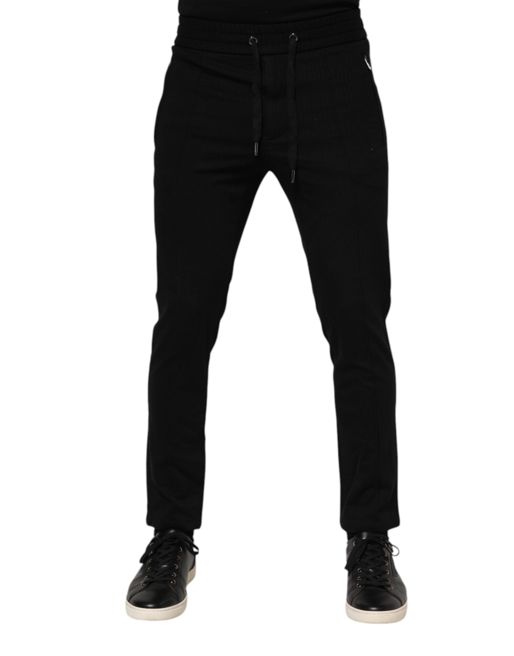 Dolce & Gabbana Black Viscose Drawstring Men Jogger Men's Pants