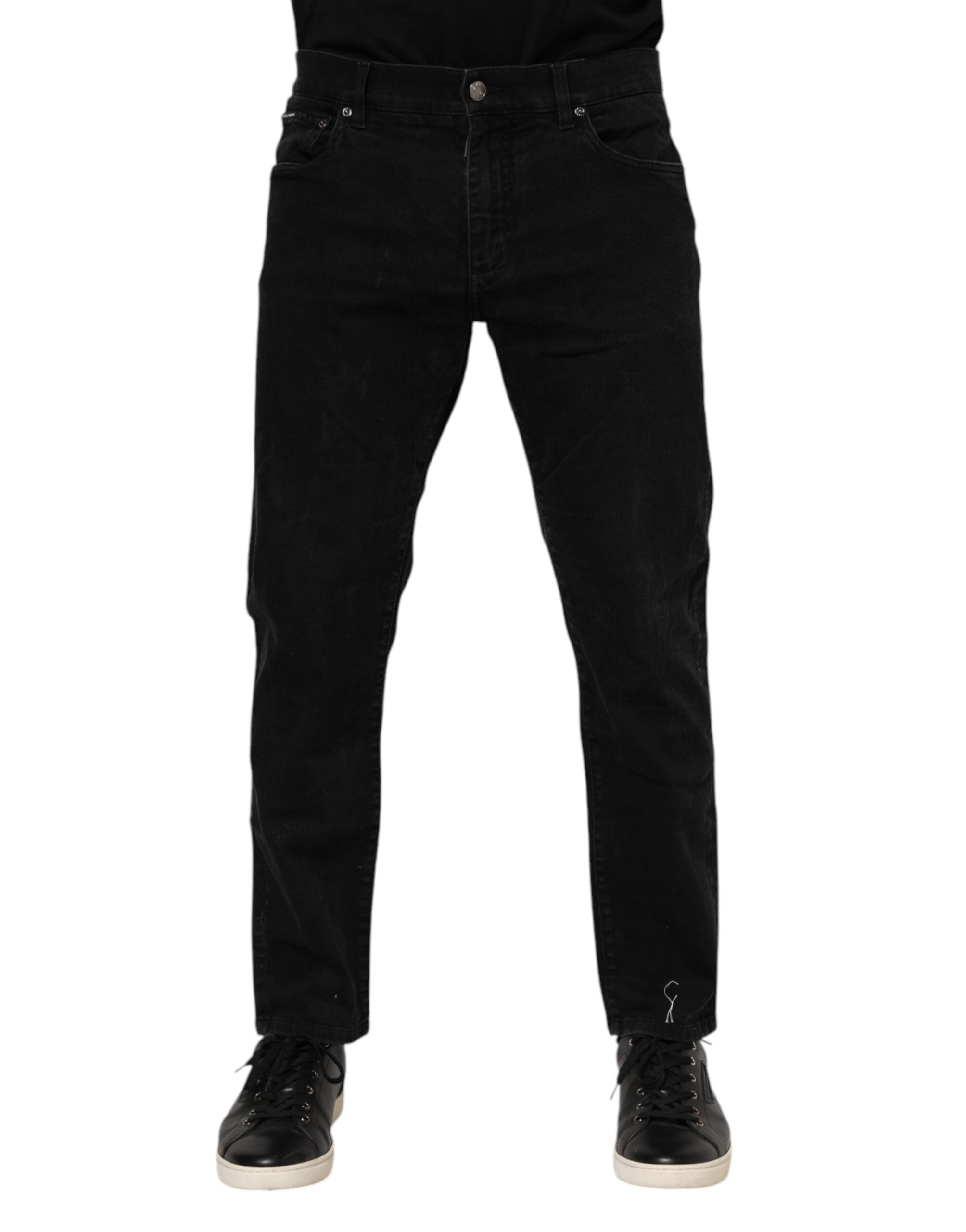 Dolce & Gabbana Black Cotton Logo Plaque Slim Fit Denim Men's Jeans (Pre-Owned)
