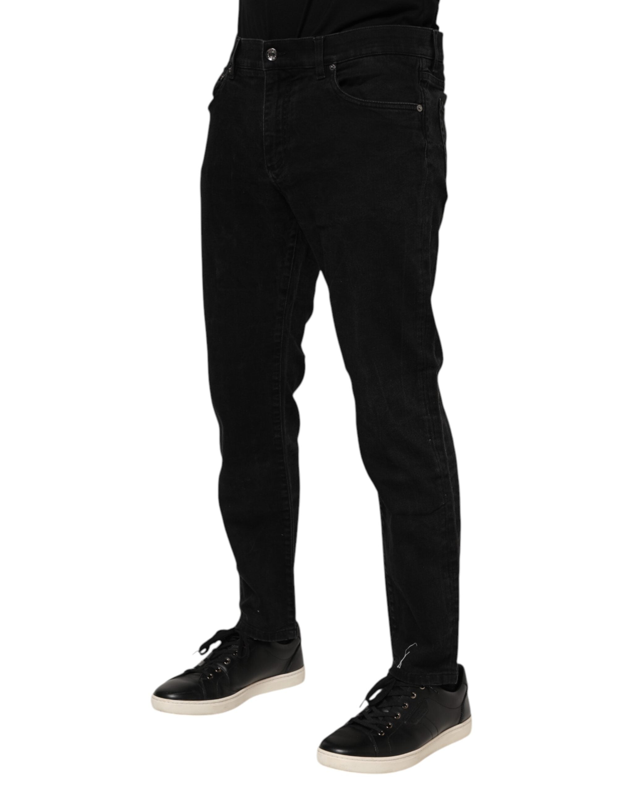 Dolce & Gabbana Black Cotton Logo Plaque Slim Fit Denim Men's Jeans (Pre-Owned)