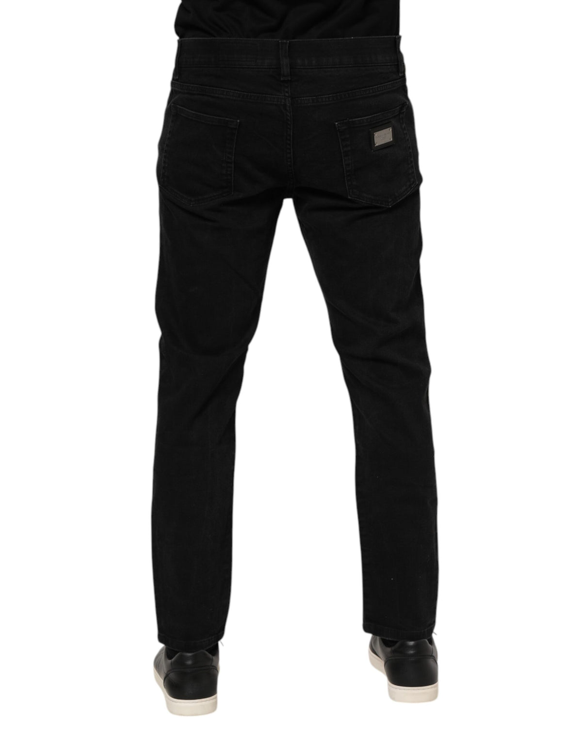 Dolce & Gabbana Black Cotton Logo Plaque Slim Fit Denim Men's Jeans (Pre-Owned)