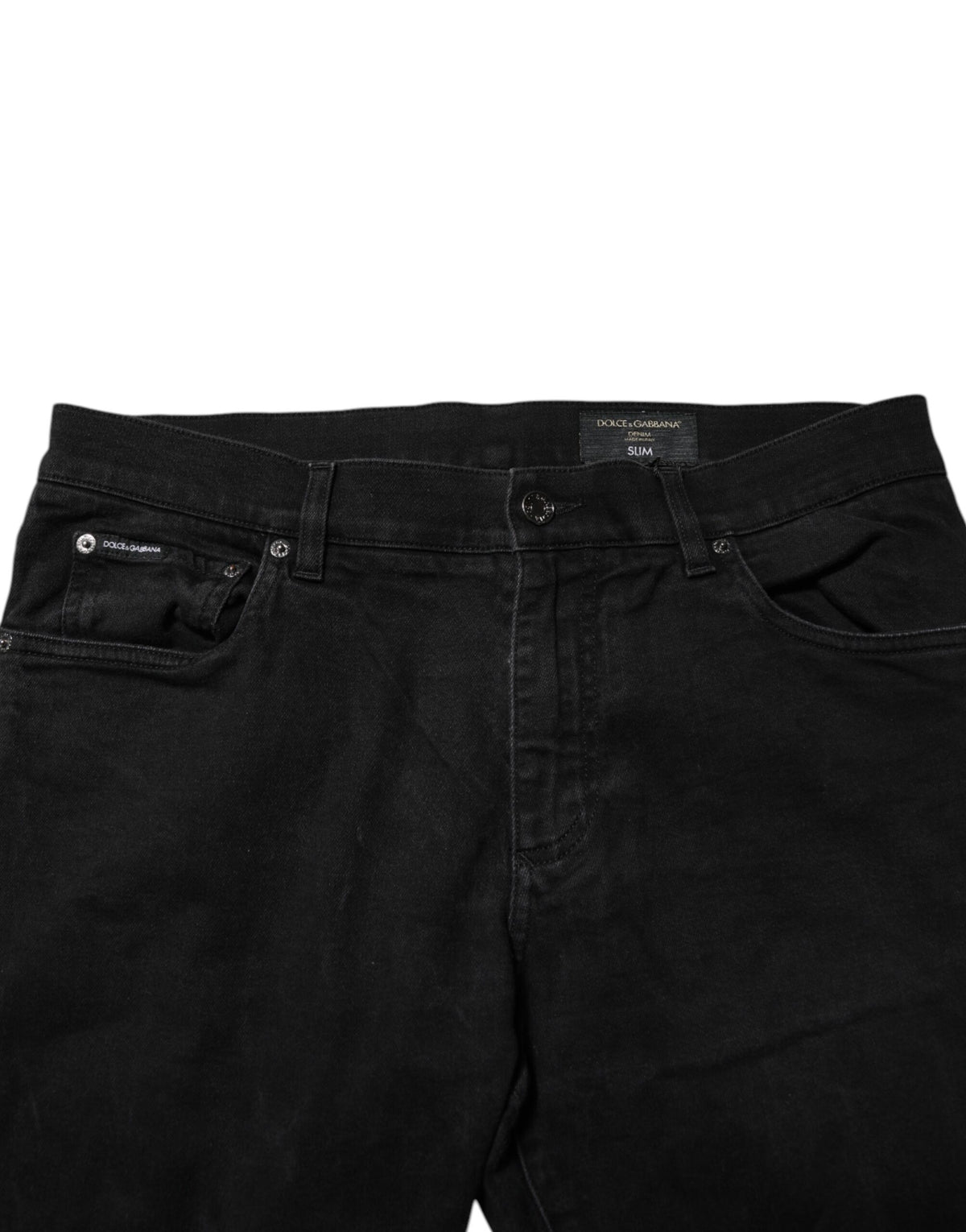 Dolce & Gabbana Black Cotton Logo Plaque Slim Fit Denim Men's Jeans (Pre-Owned)