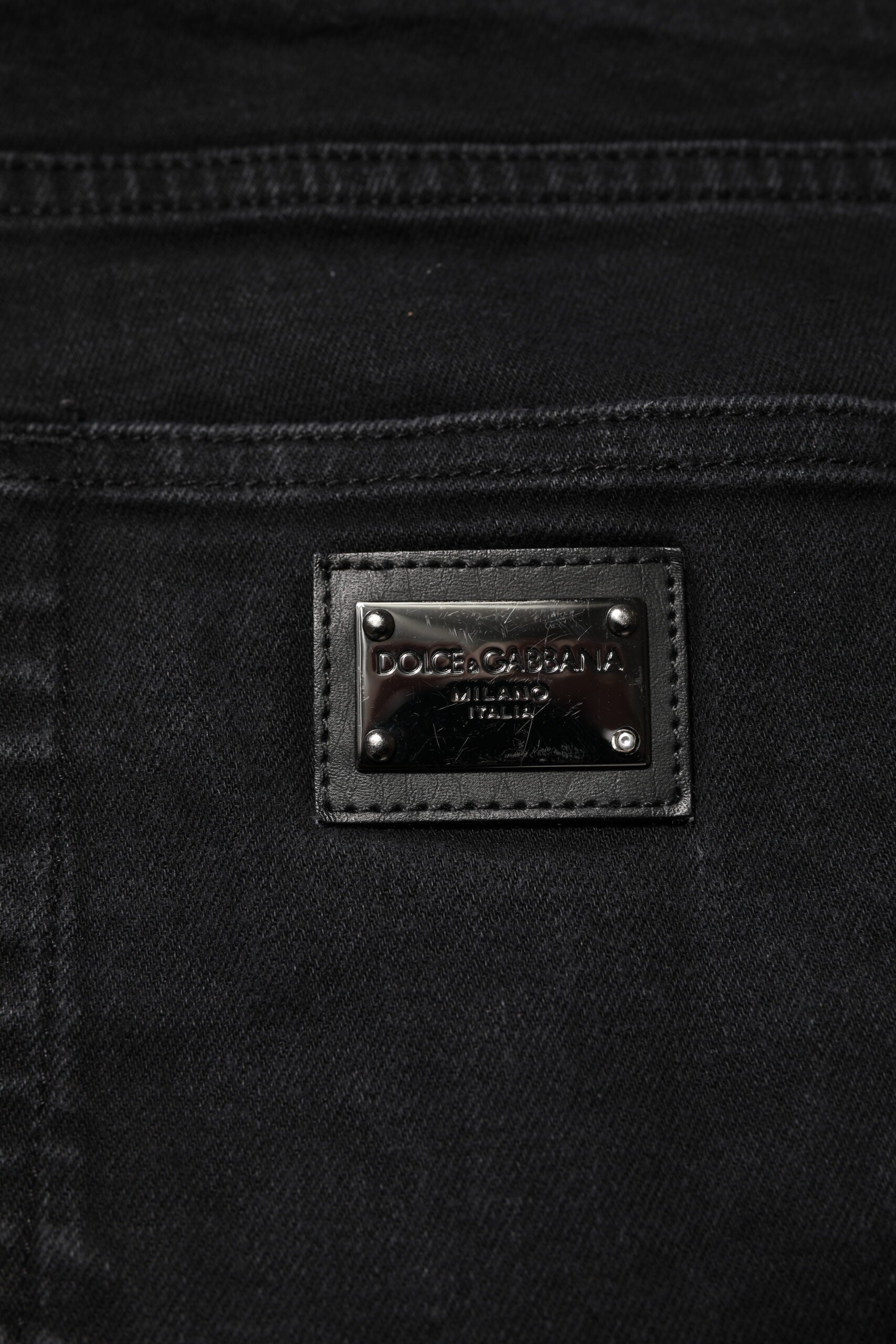Dolce & Gabbana Black Cotton Logo Plaque Slim Fit Denim Men's Jeans (Pre-Owned)