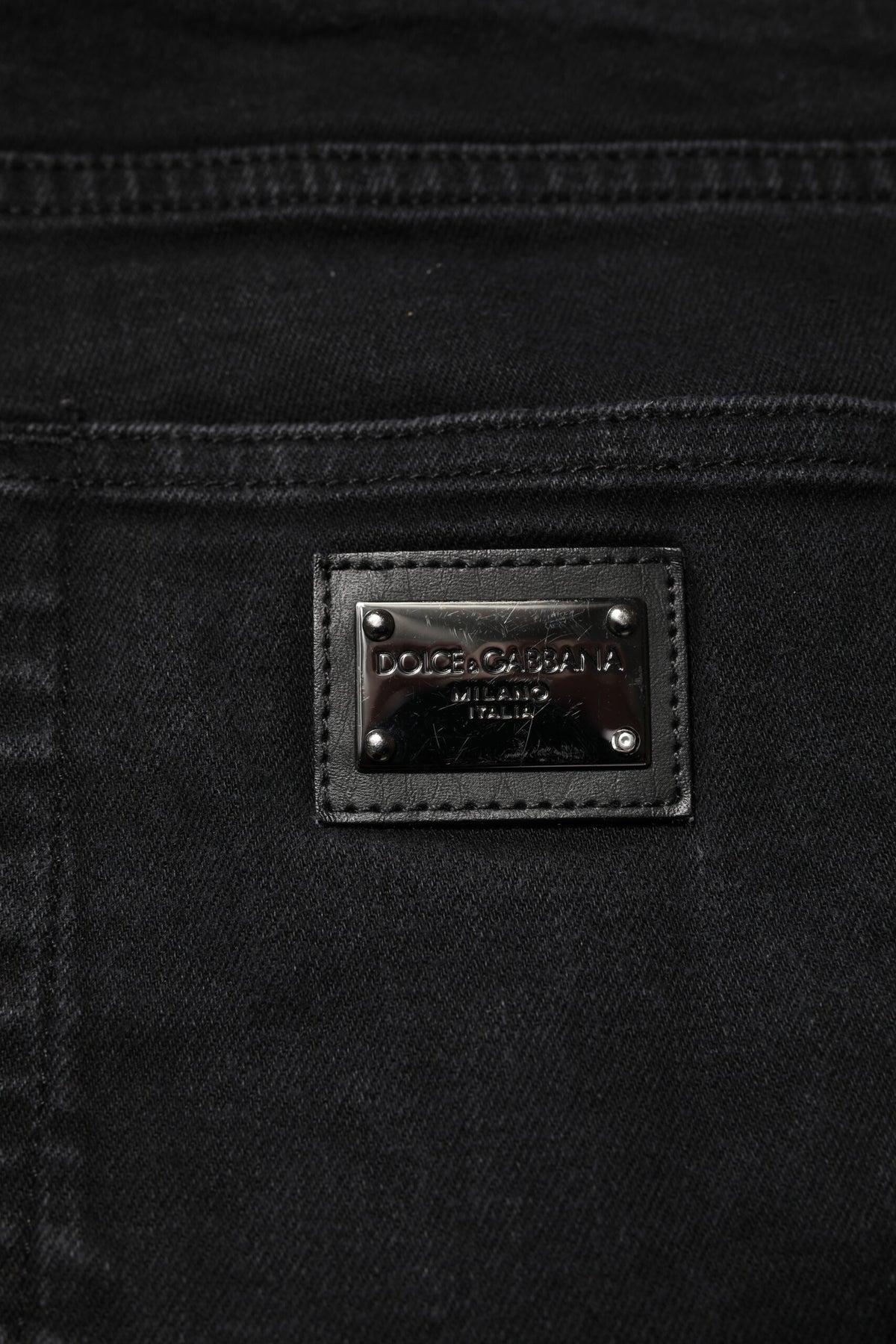 Dolce & Gabbana Black Cotton Logo Plaque Slim Fit Denim Men's Jeans (Pre-Owned)