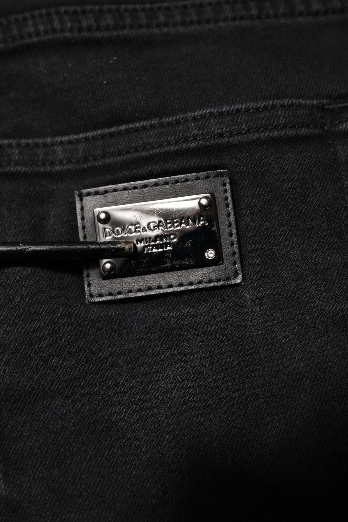 Dolce & Gabbana Black Cotton Logo Plaque Slim Fit Denim Men's Jeans (Pre-Owned)