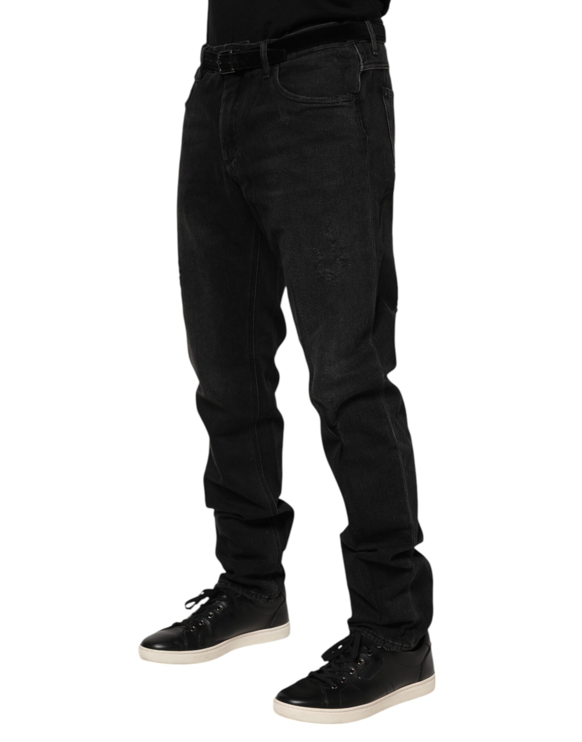 Dolce & Gabbana Black Cotton Logo Plaque Skinny Denim Men's Jeans
