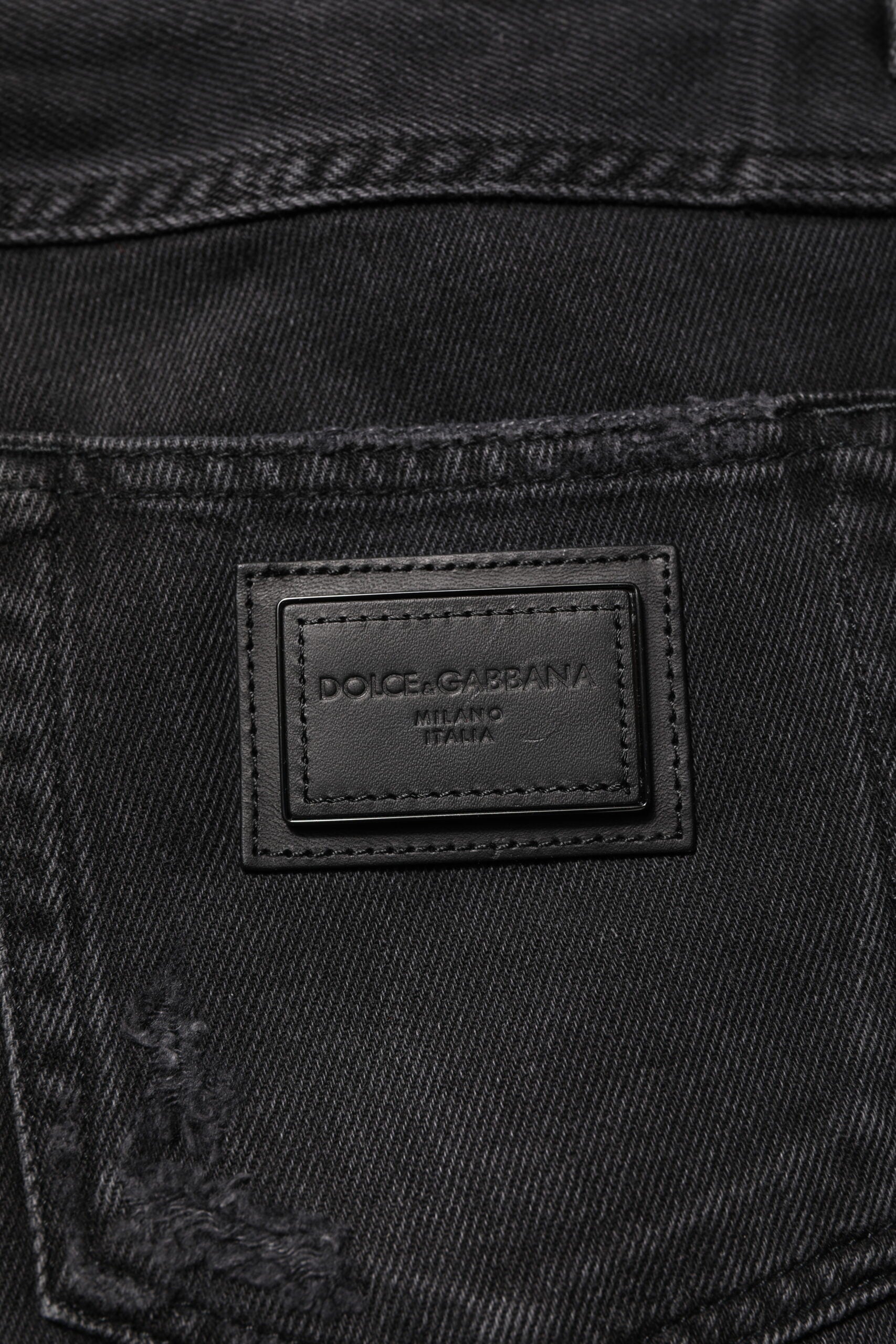 Dolce & Gabbana Black Cotton Logo Plaque Skinny Denim Men's Jeans