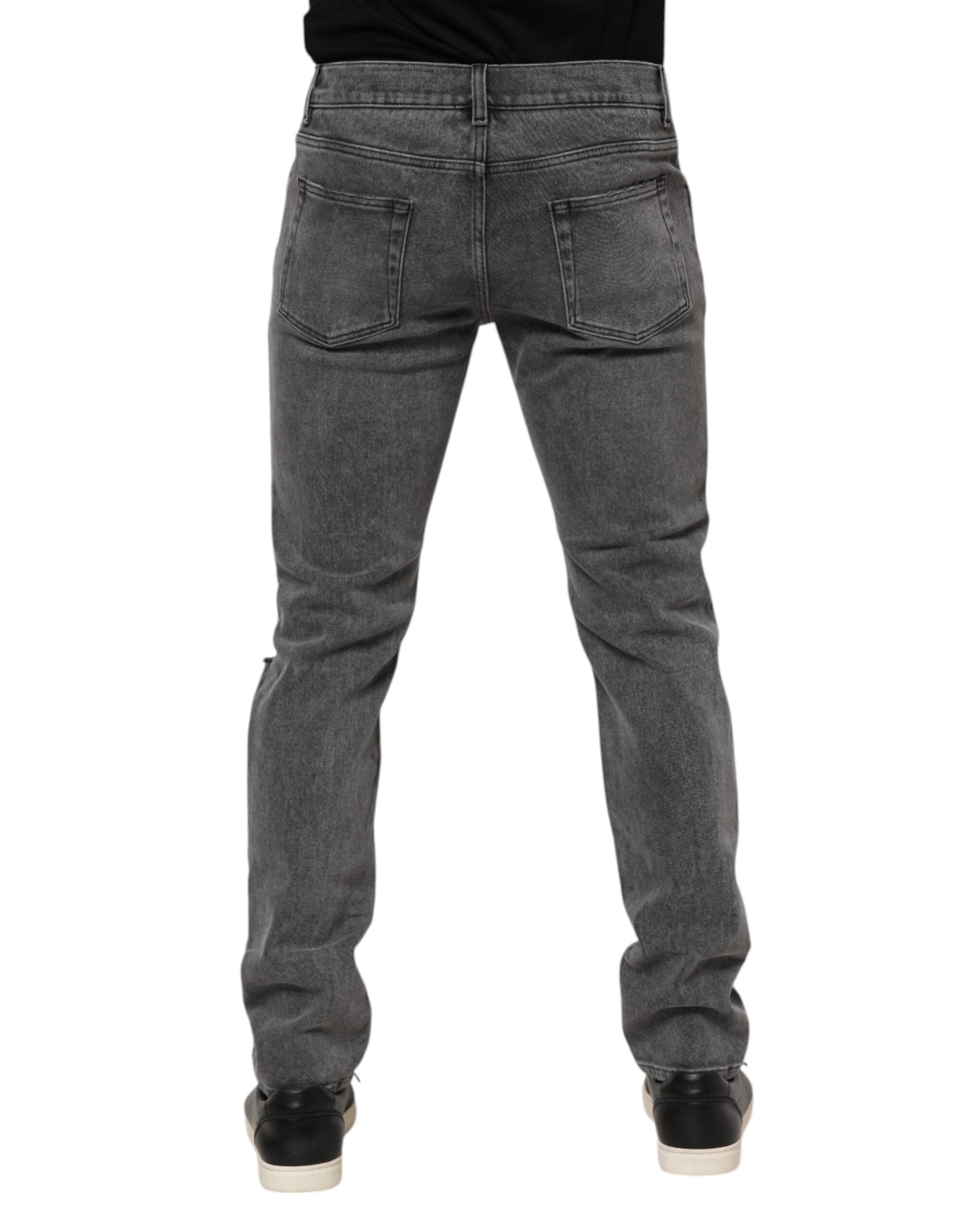 Dolce & Gabbana Gray Cotton Logo Plaque Denim Men's Jeans