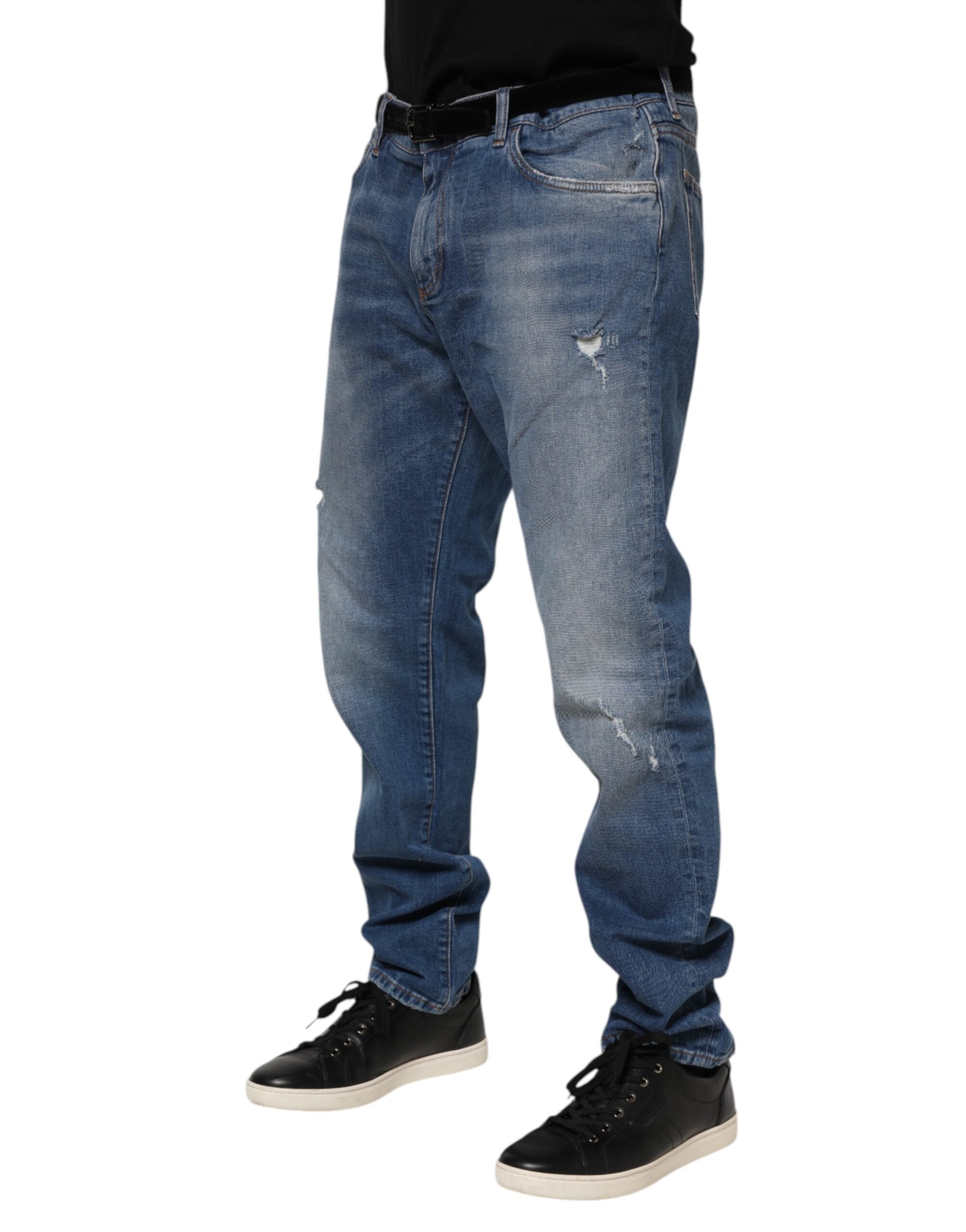 Dolce & Gabbana Blue Washed Cotton Logo Plaque Denim Men's Jeans