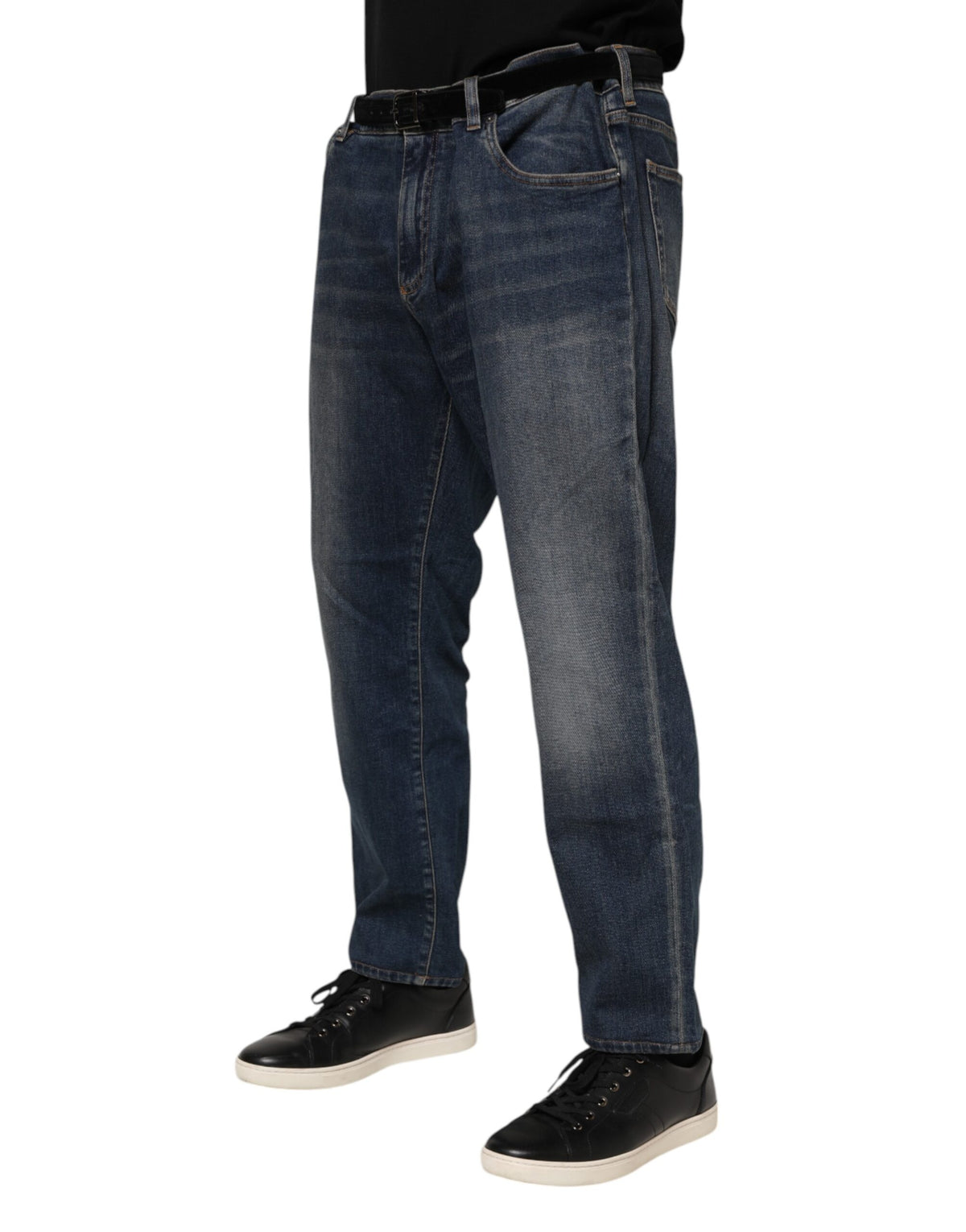 Dolce & Gabbana Blue Cotton Logo Plaque Slim Denim Men's Jeans