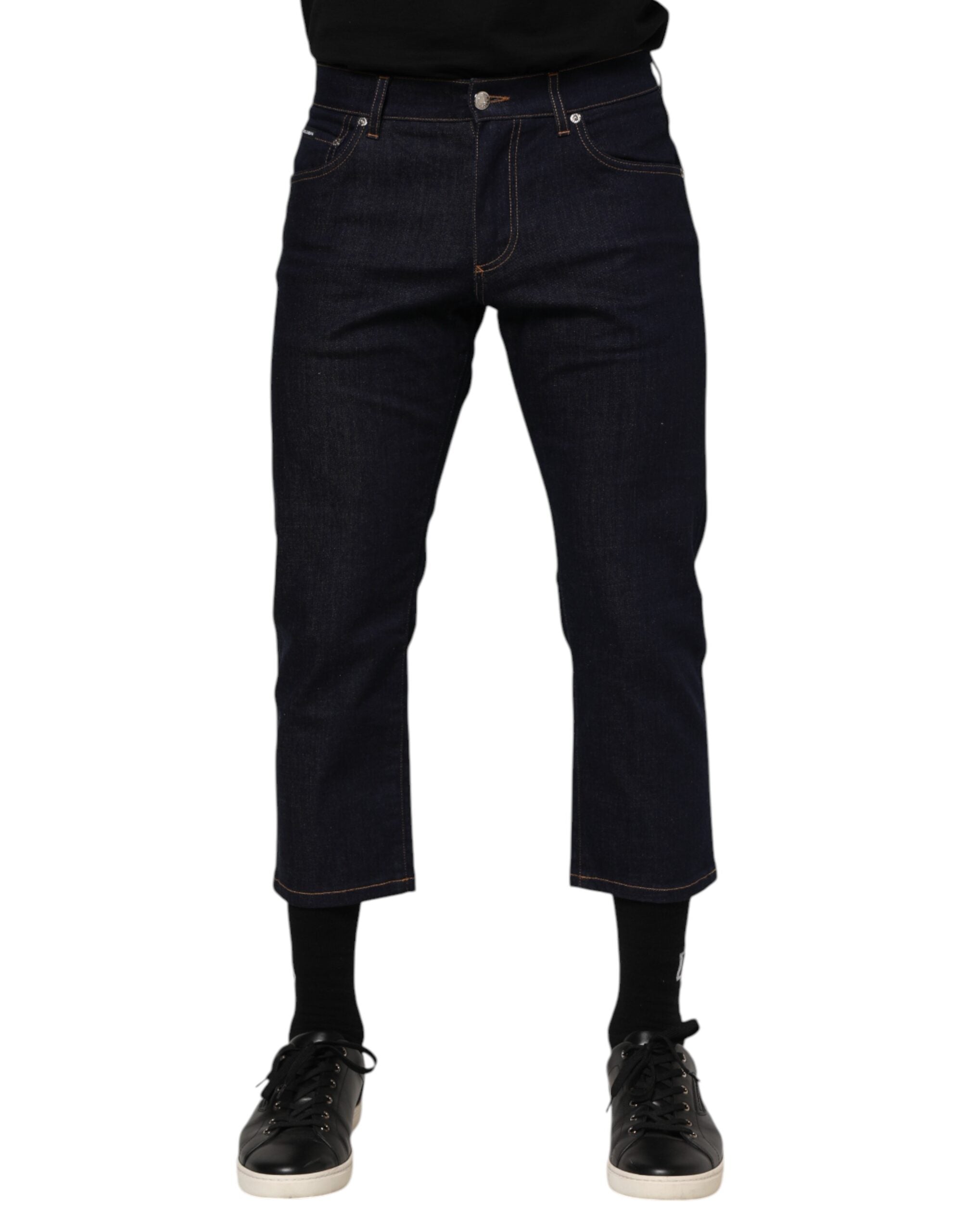 Dolce & Gabbana Dark Blue Cotton Logo Slim Fit Men Denim Men's Jeans