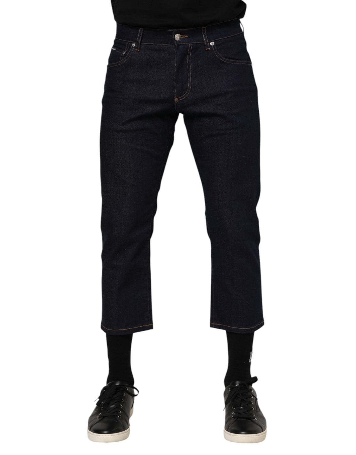 Dolce & Gabbana Dark Blue Cotton Logo Slim Fit Men Denim Men's Jeans