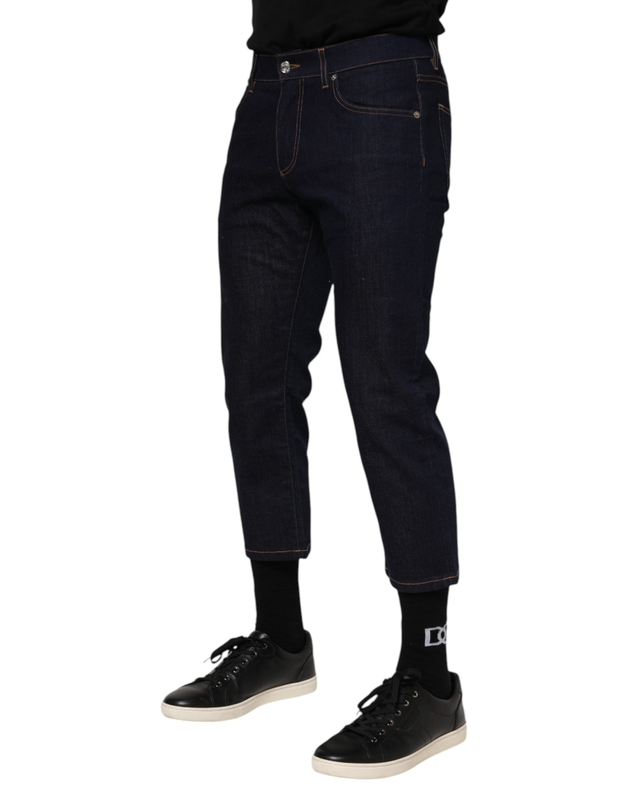 Dolce & Gabbana Dark Blue Cotton Logo Slim Fit Men Denim Men's Jeans