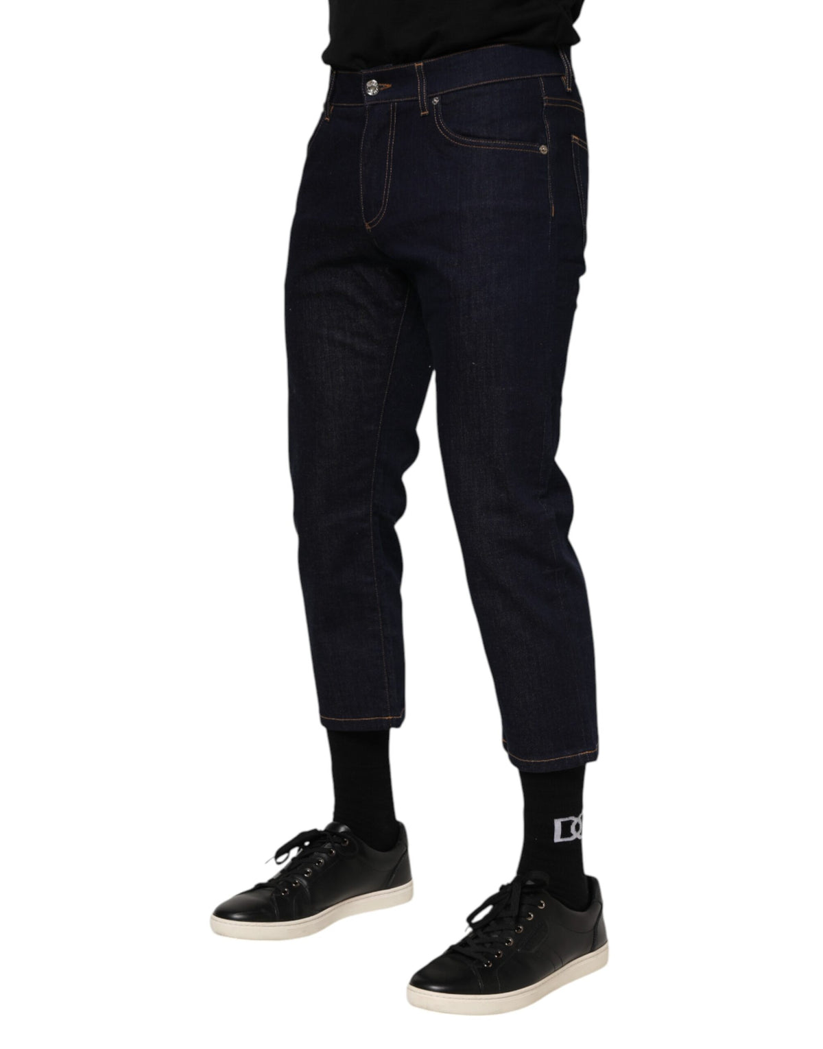 Dolce & Gabbana Dark Blue Cotton Logo Slim Fit Men Denim Men's Jeans