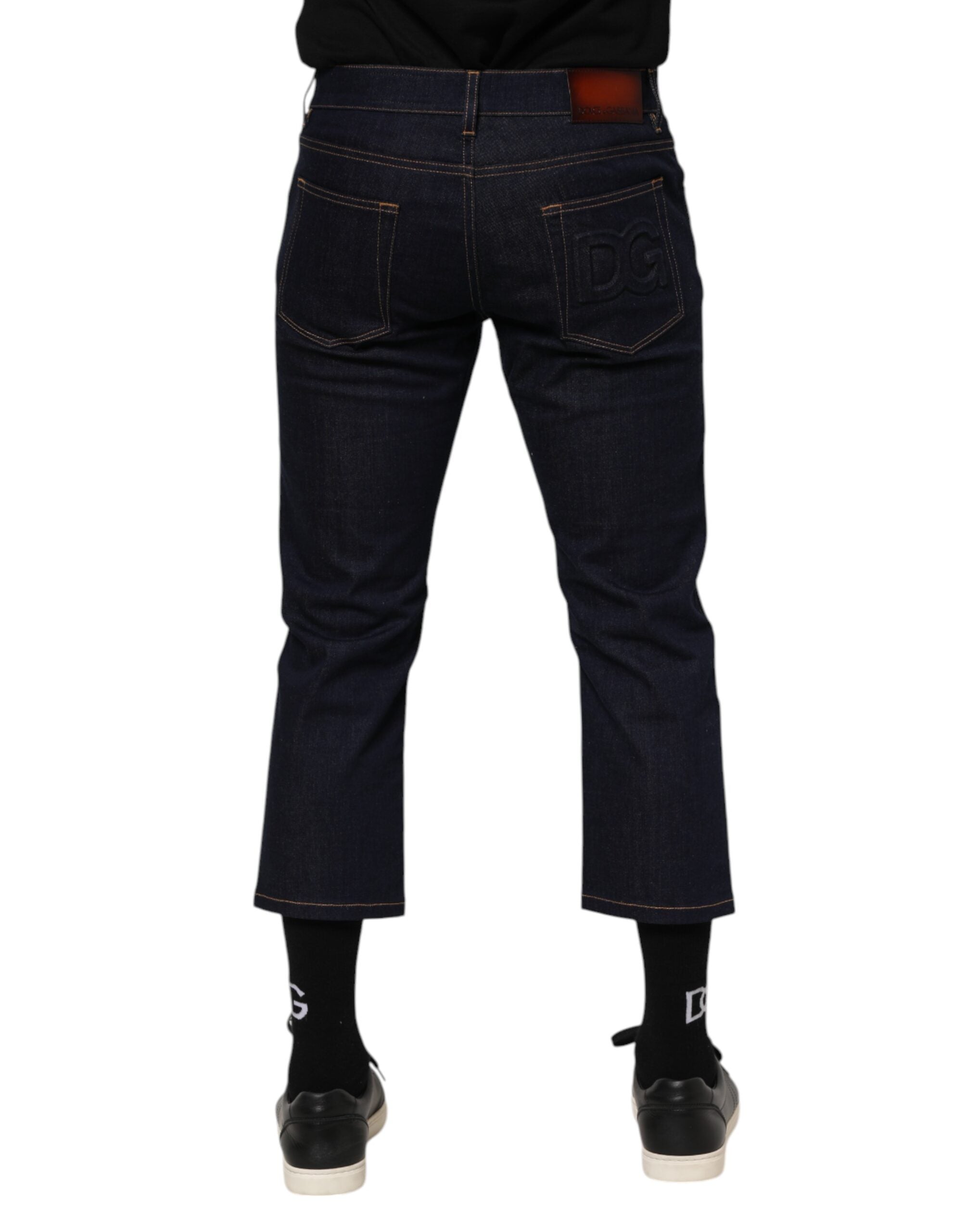Dolce & Gabbana Dark Blue Cotton Logo Slim Fit Men Denim Men's Jeans