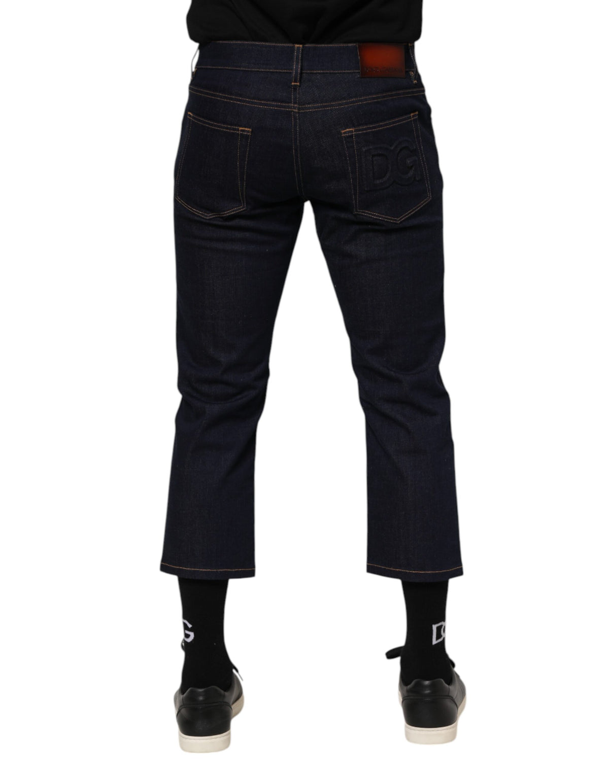 Dolce & Gabbana Dark Blue Cotton Logo Slim Fit Men Denim Men's Jeans