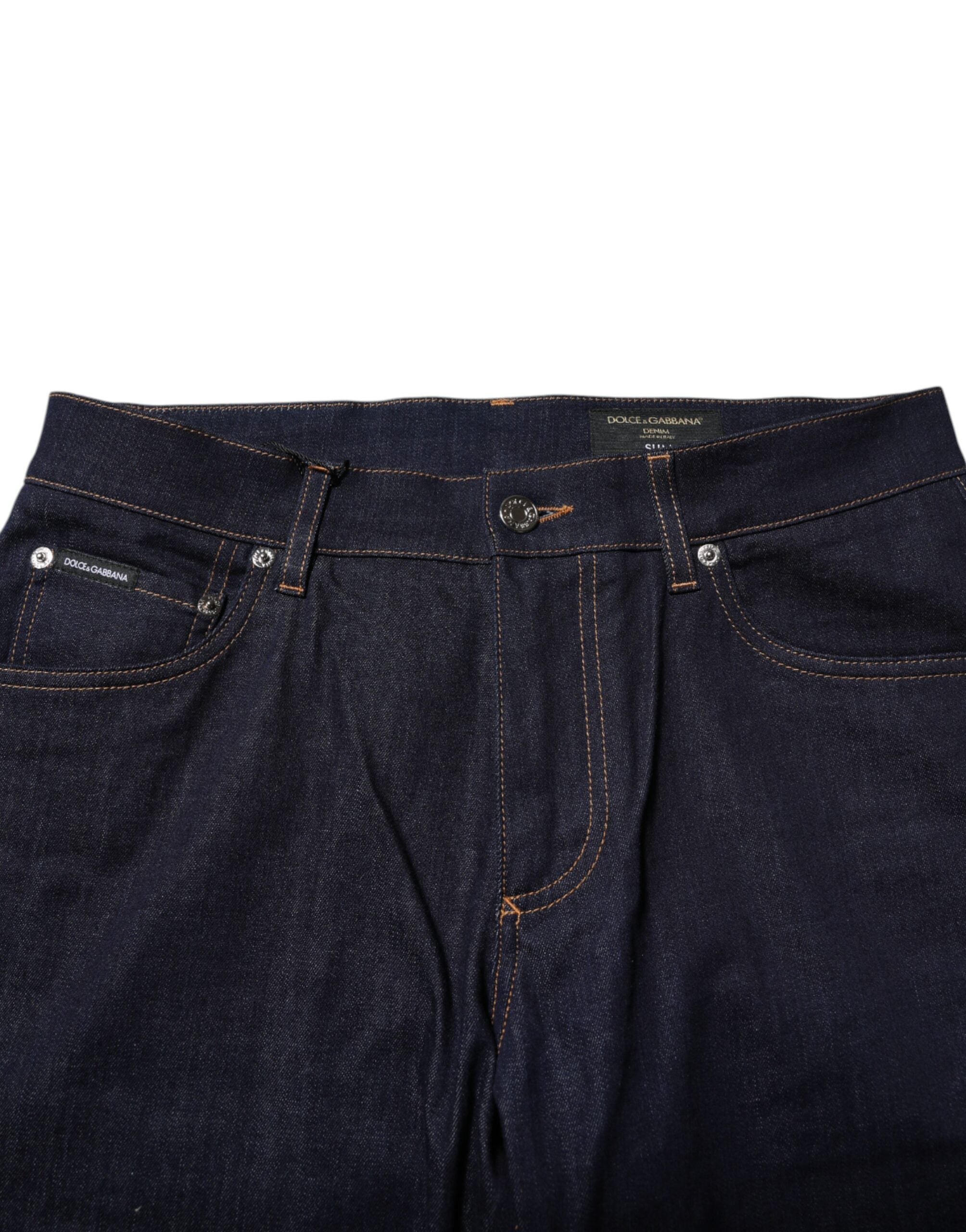 Dolce & Gabbana Dark Blue Cotton Logo Slim Fit Men Denim Men's Jeans