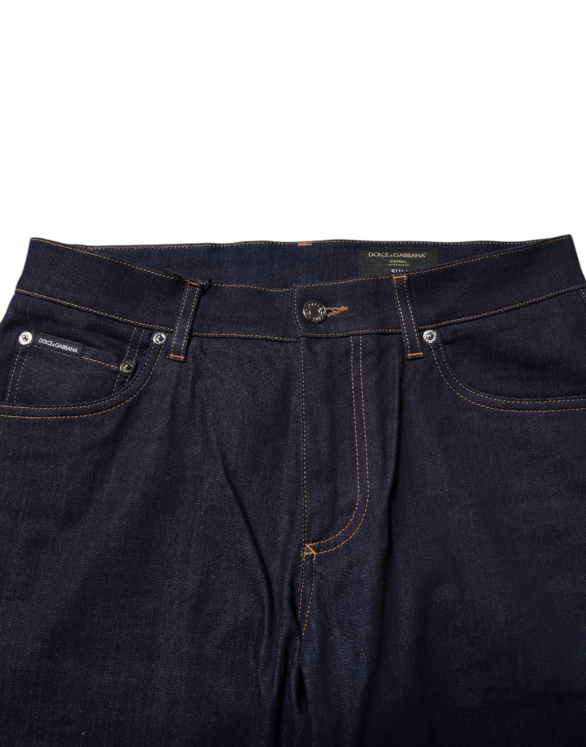 Dolce & Gabbana Dark Blue Cotton Logo Slim Fit Men Denim Men's Jeans