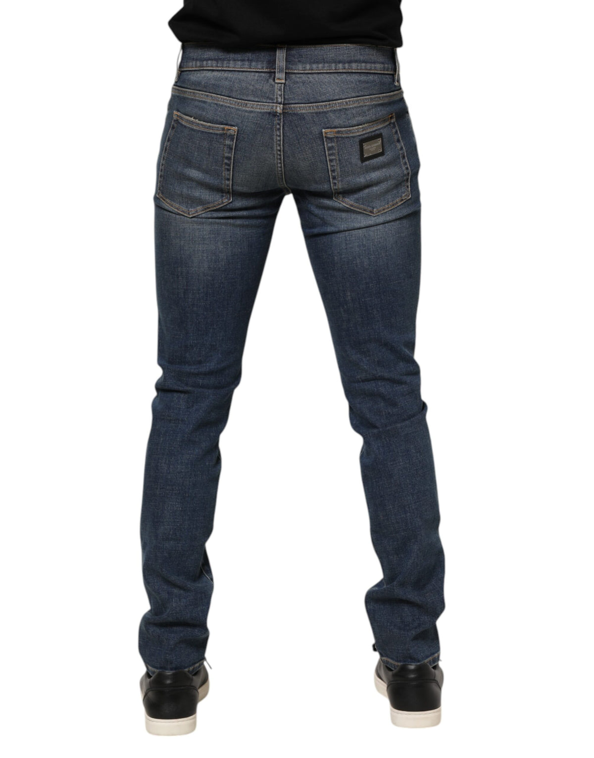 Dolce & Gabbana Blue Washed Skinny Logo Plaque Men Denim Men's Jeans (Pre-Owned)