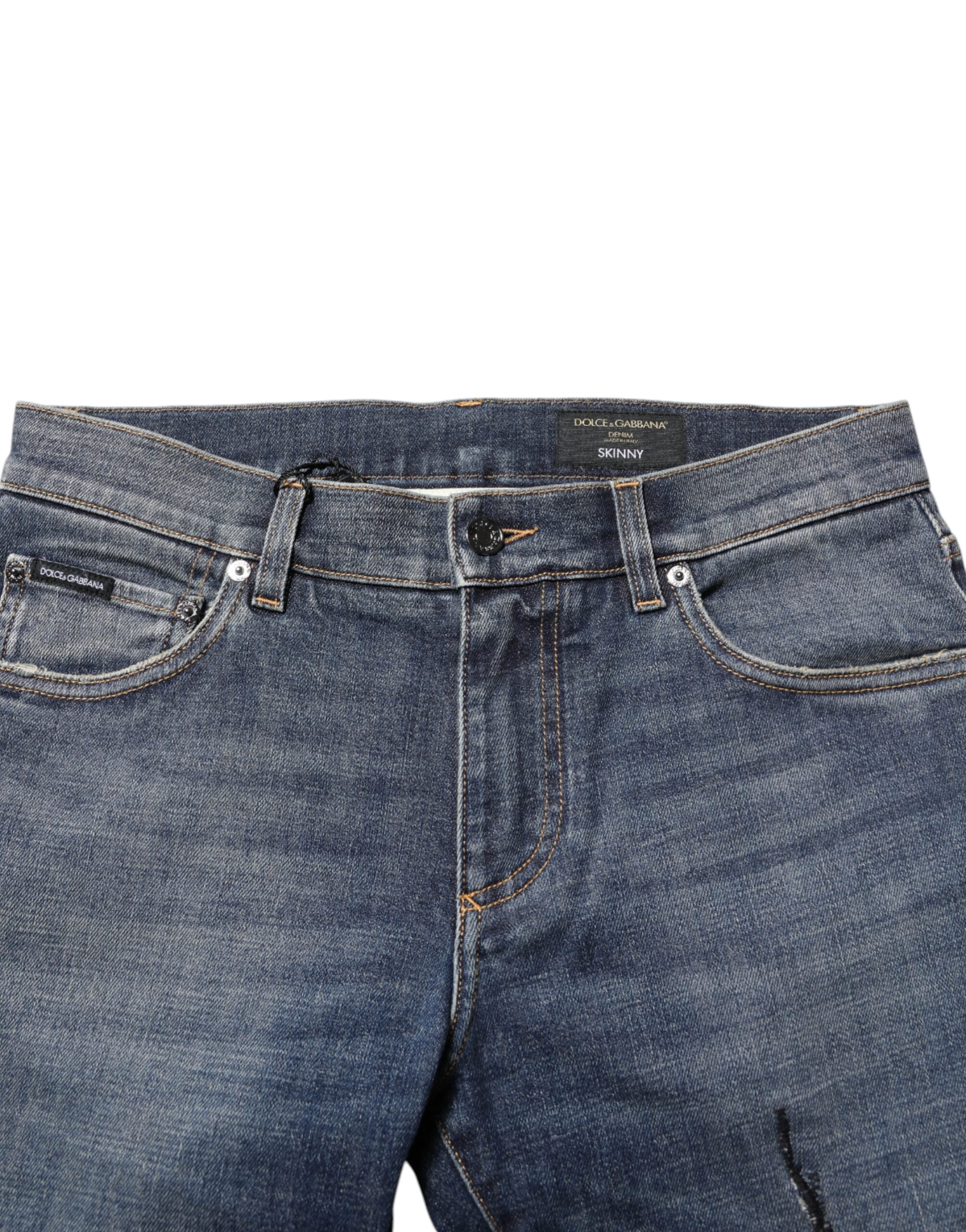 Dolce & Gabbana Blue Washed Skinny Logo Plaque Men Denim Men's Jeans (Pre-Owned)
