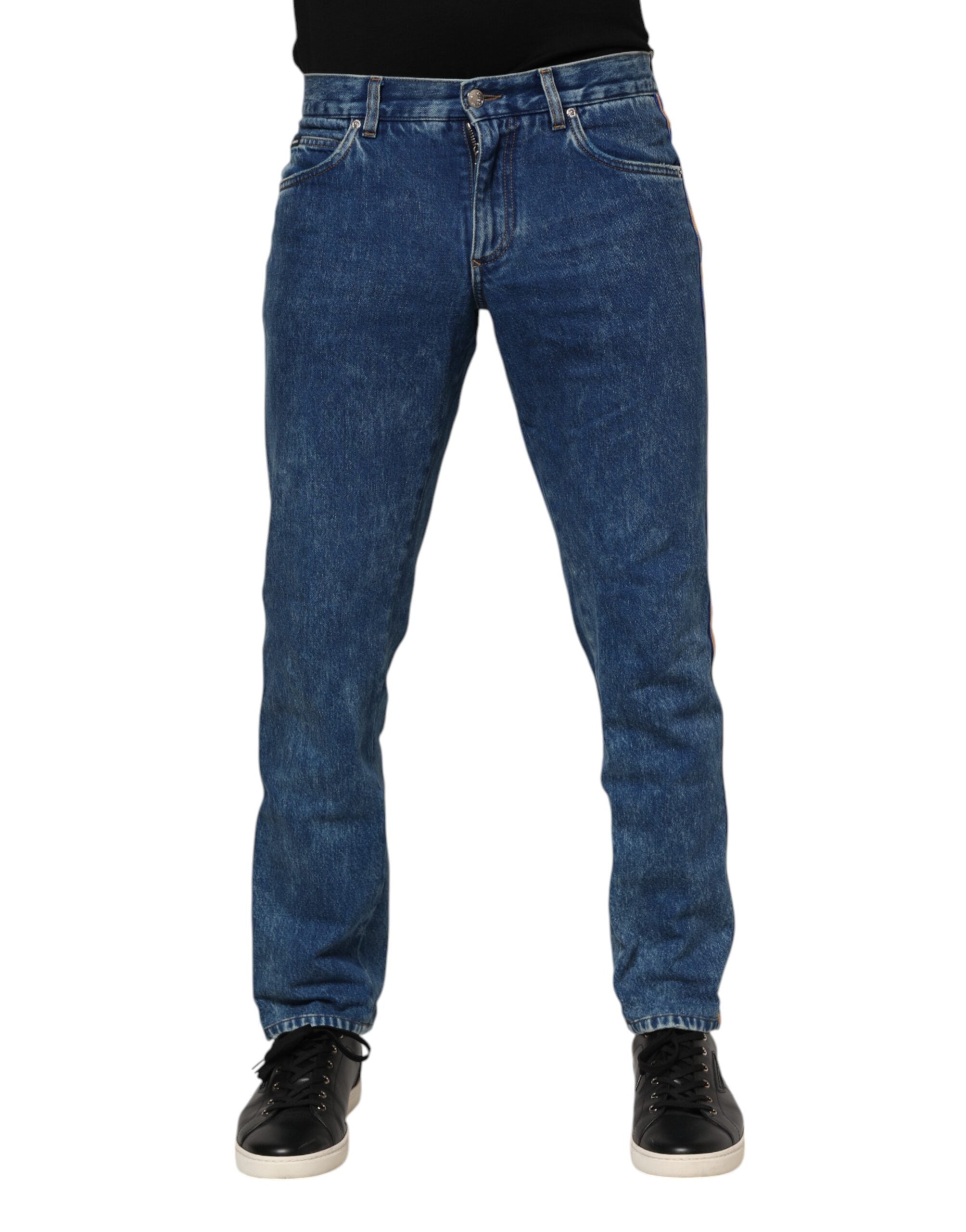 Dolce & Gabbana Blue Cotton Logo Plaque Denim Men's Jeans (Pre-Owned)