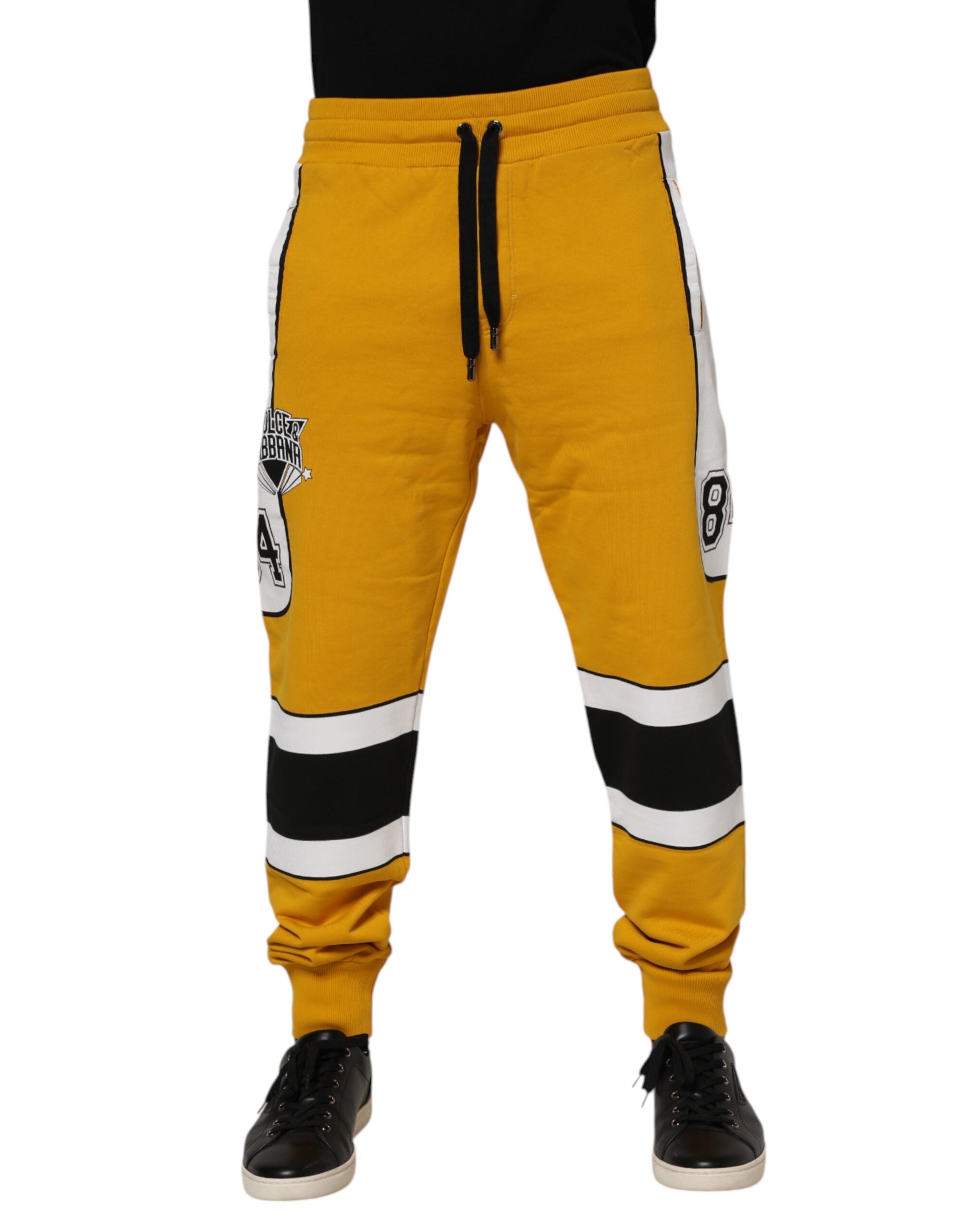 Dolce & Gabbana Yellow Cotton Logo Jogger SweatMen's Men's Pants (Pre-Owned)