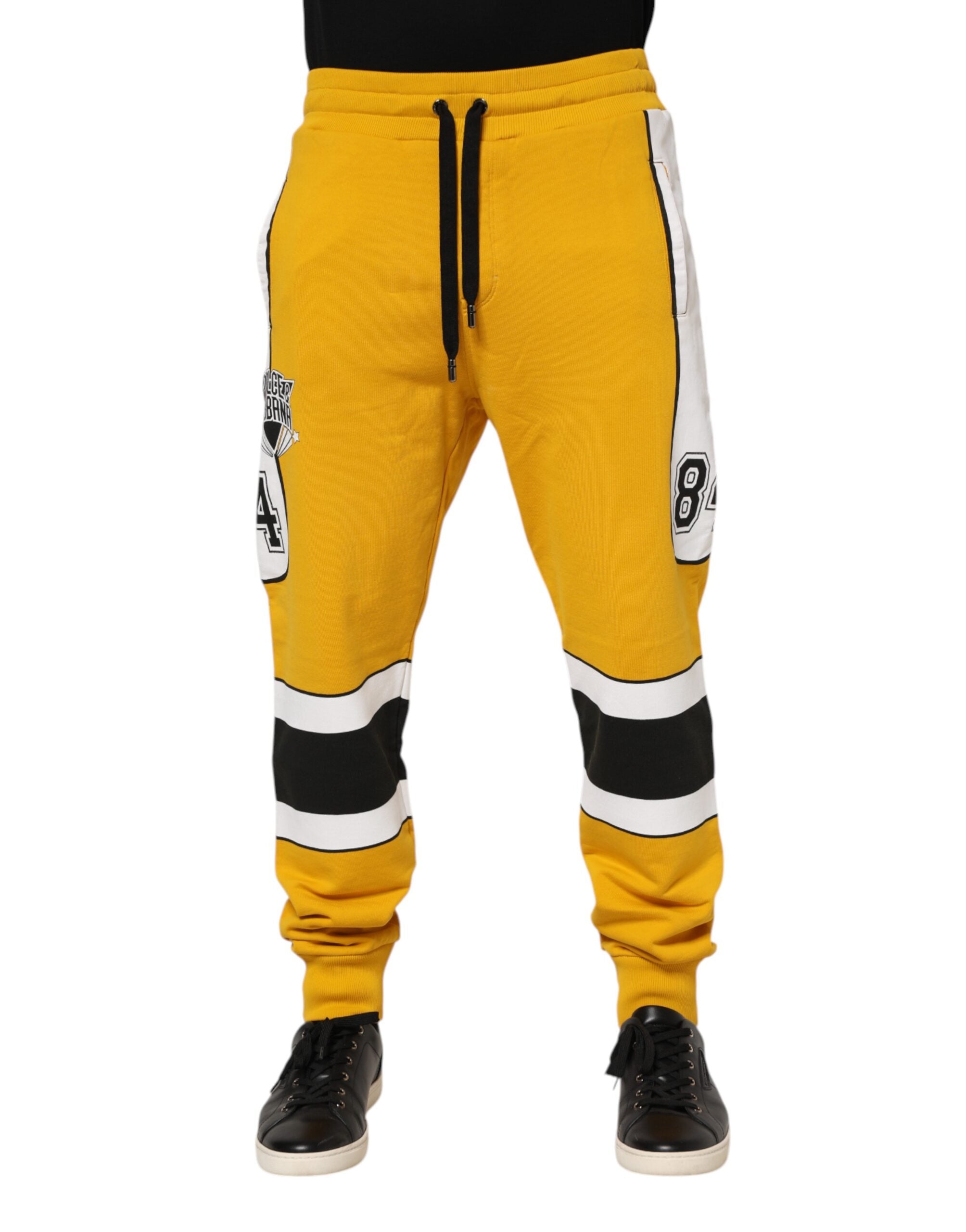 Dolce & Gabbana Yellow Print Cotton Drawstring Jogger Men's Pants